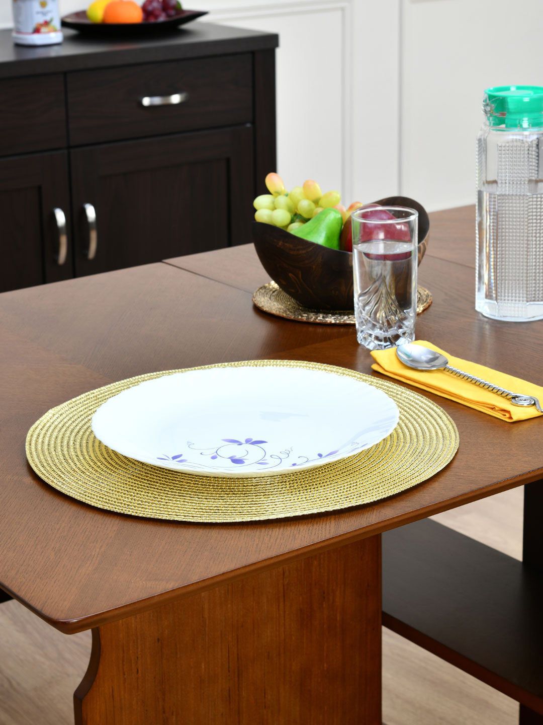 Athome by Nilkamal Set Of 3 Yellow Textured Round Table Placemats Price in India