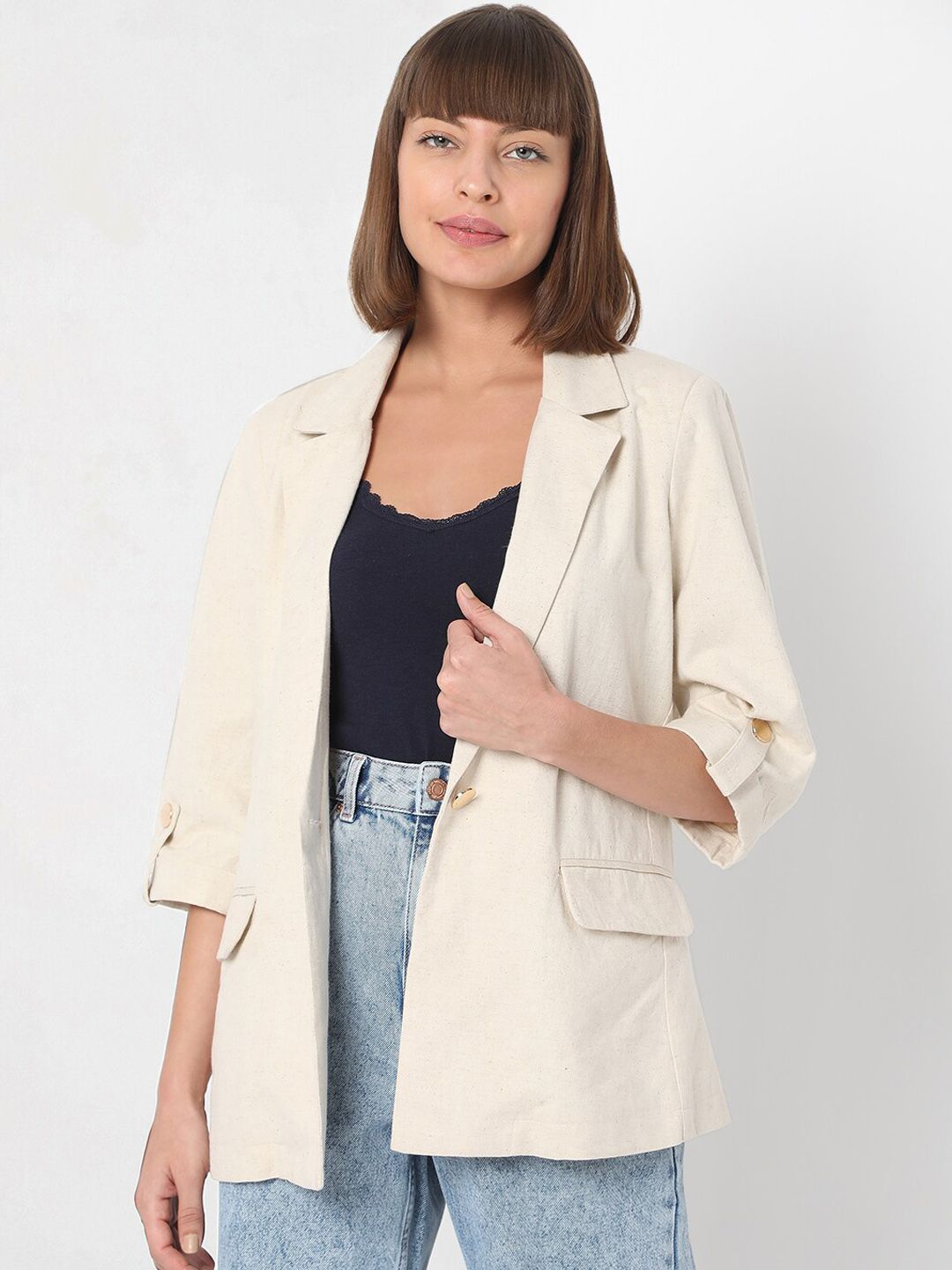 Vero Moda Beige Single- Breasted Blazer Price in India