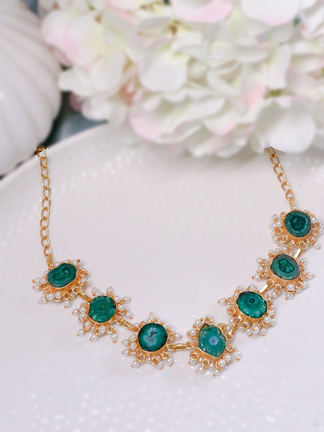 Ishhaara Green & Gold-Toned Brass-Plated Choker Necklace Price in India