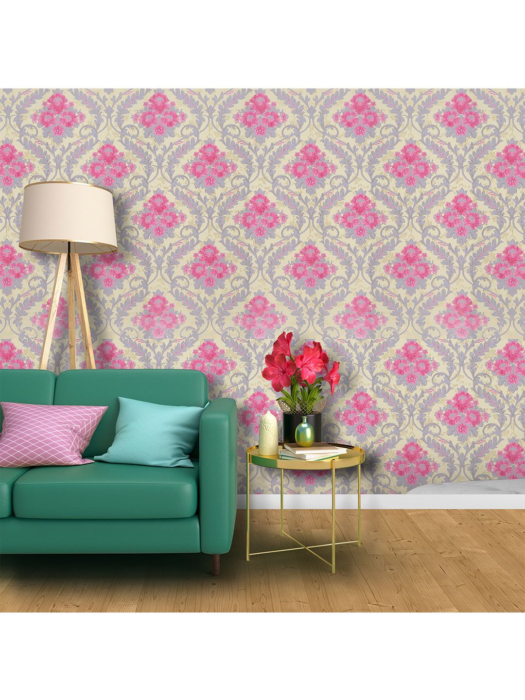 Ispace Yellow & Pink Printed Waterproof Wallpaper Price in India
