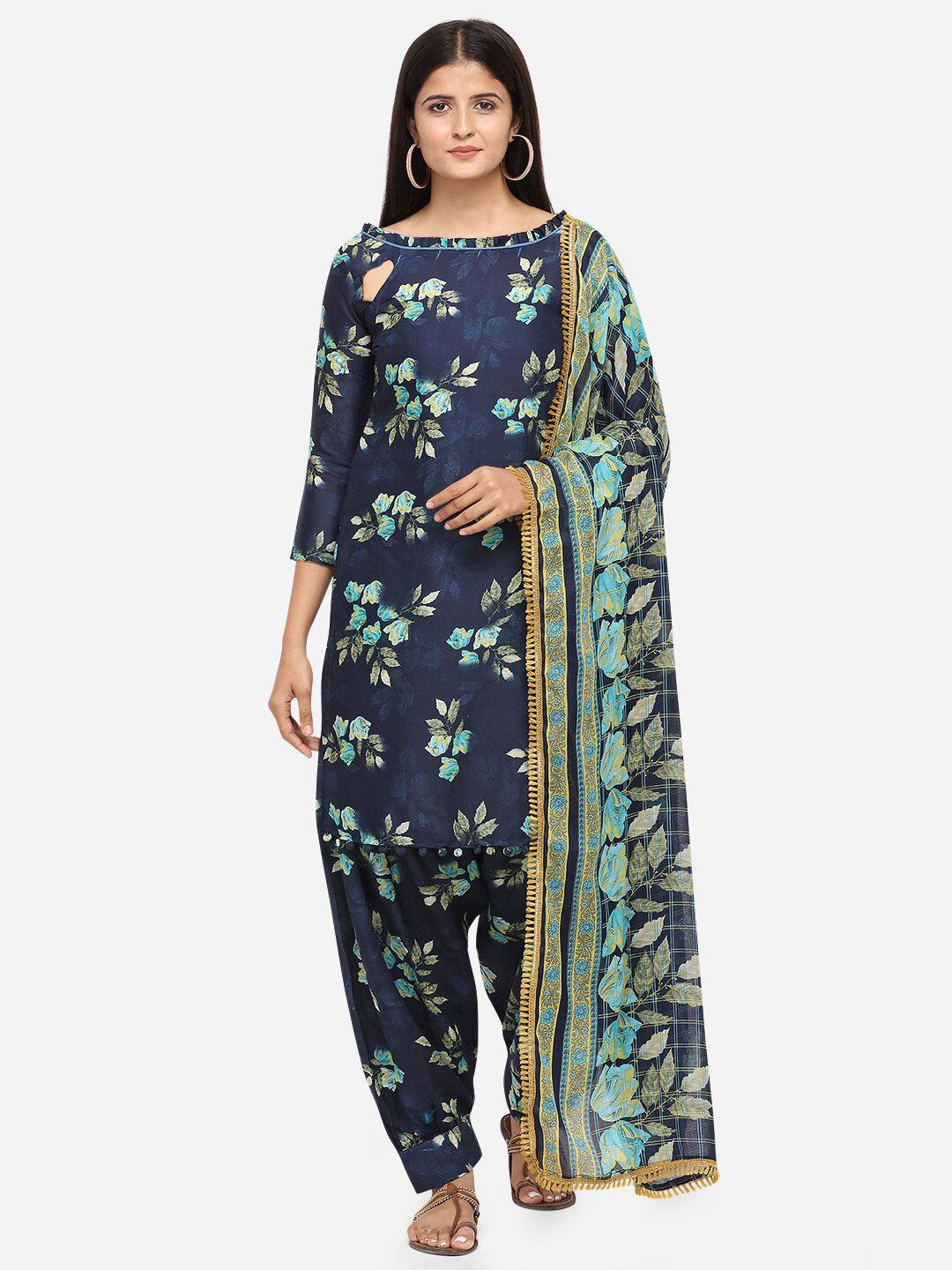 SHAVYA Blue & Green Printed Unstitched Dress Material Price in India