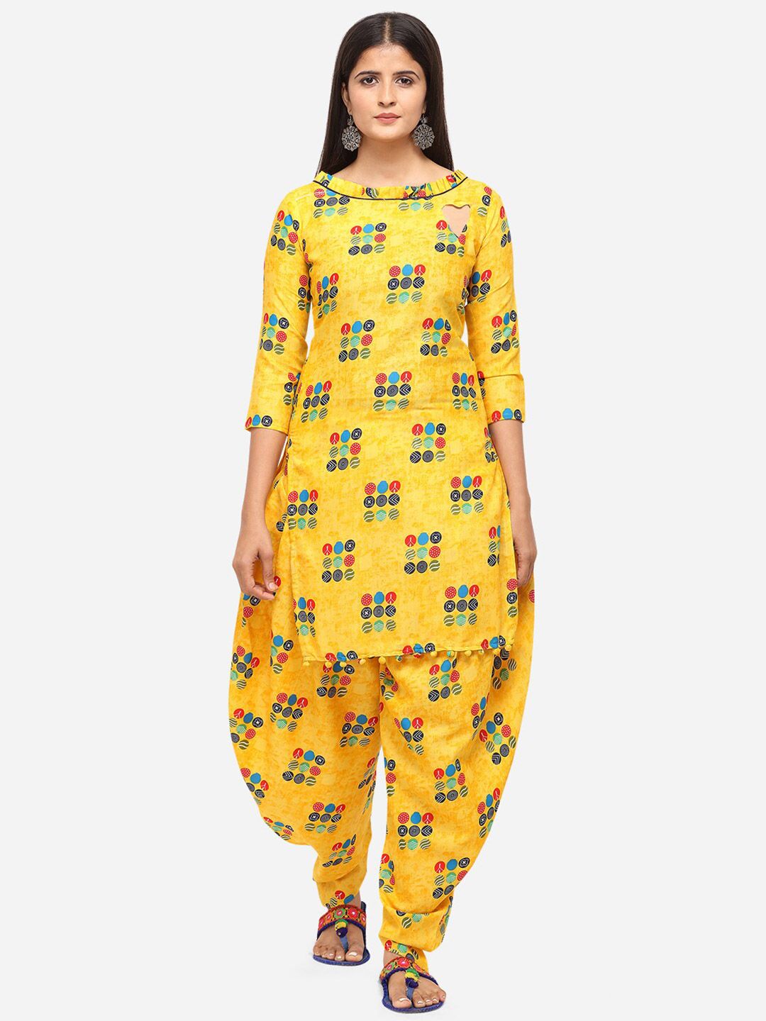 SHAVYA Yellow & Blue Printed Unstitched Dress Material Price in India