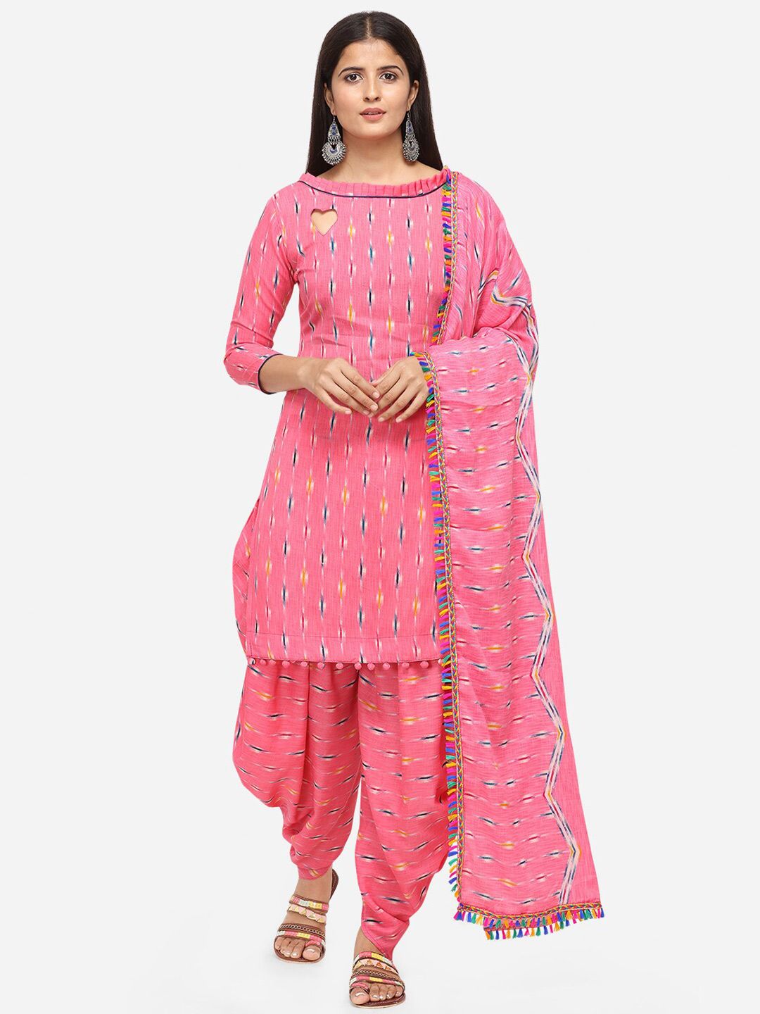 SHAVYA Pink Printed Unstitched Dress Material Price in India