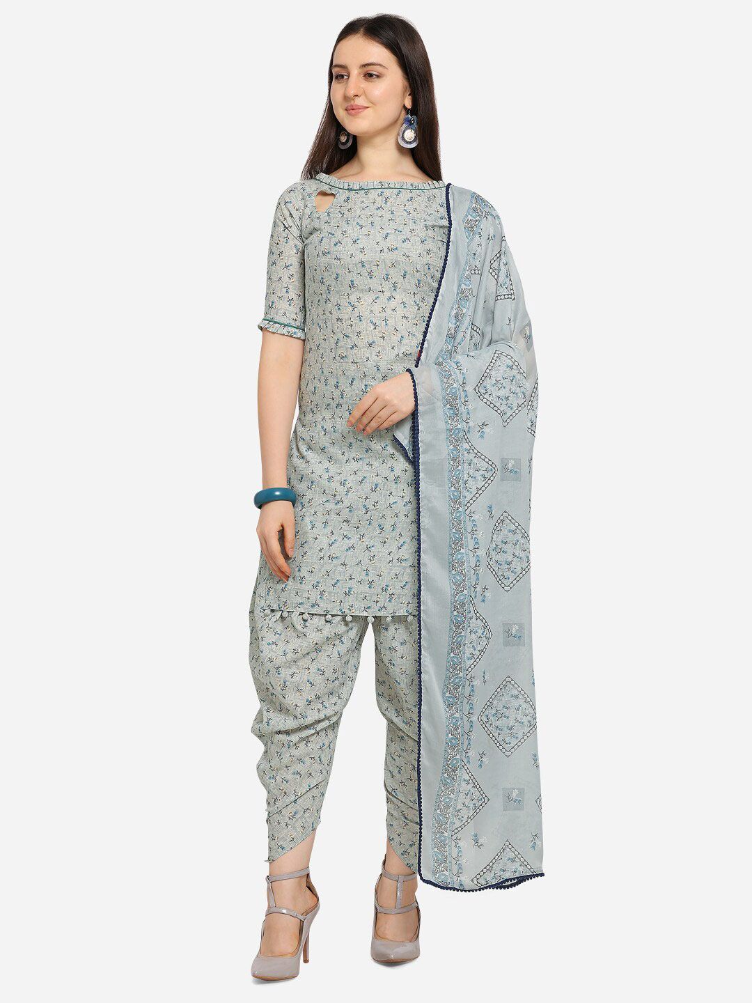 SHAVYA Blue & Grey Floral Printed Unstitched Dress Material Price in India