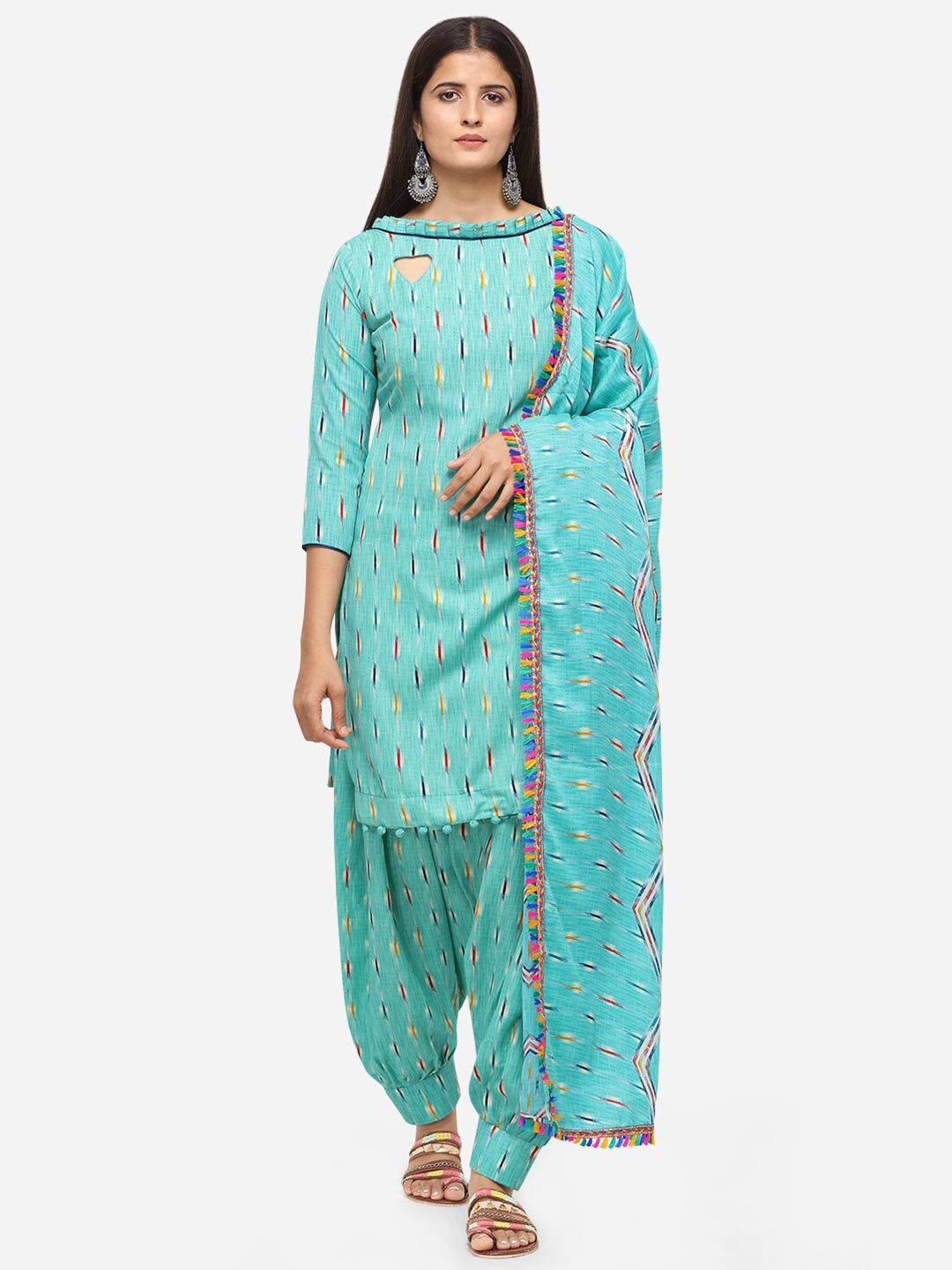 SHAVYA Sea Green & Red Printed Unstitched Dress Material Price in India
