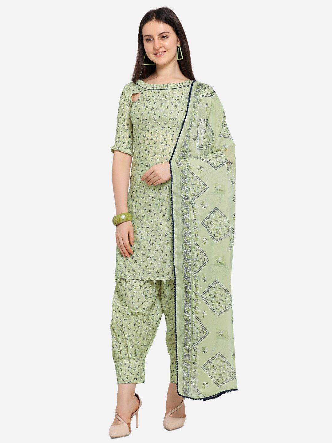 SHAVYA Green & Navy Blue Printed Unstitched Dress Material Price in India