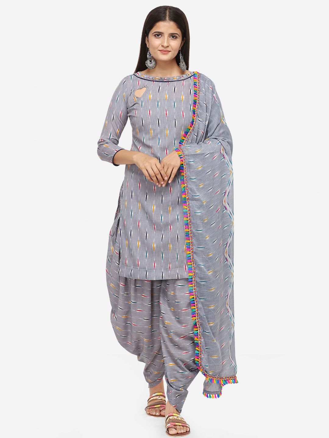SHAVYA Grey & Yellow Printed Unstitched Dress Material Price in India