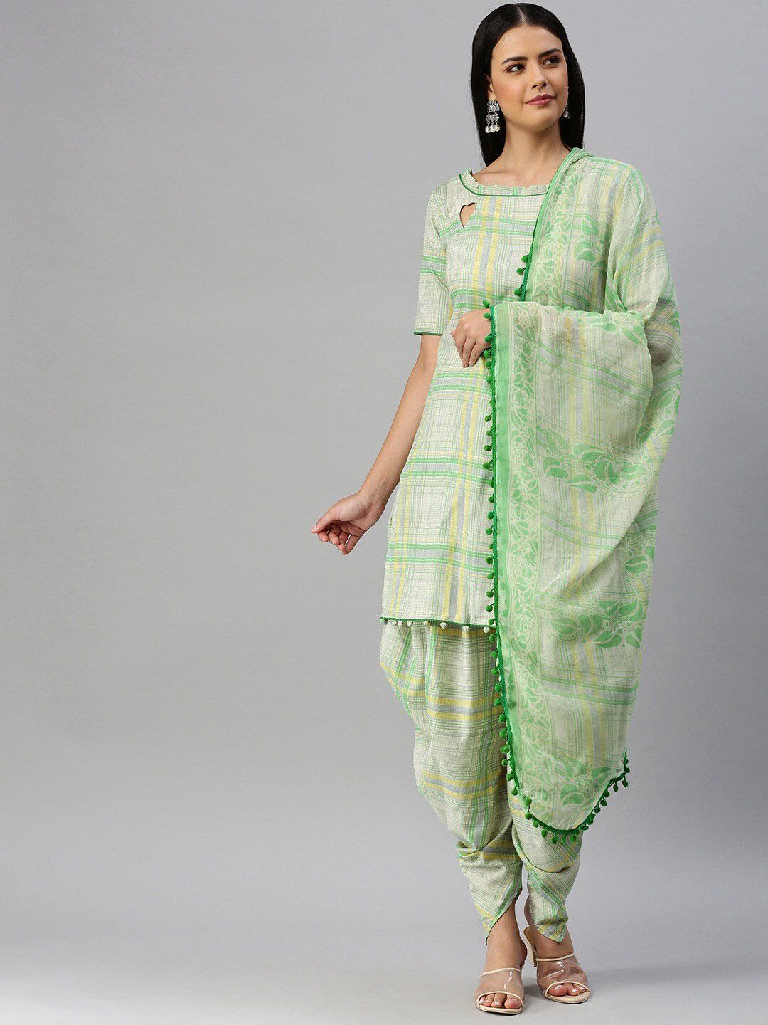 SHAVYA Green & Yellow Printed Unstitched Dress Material Price in India