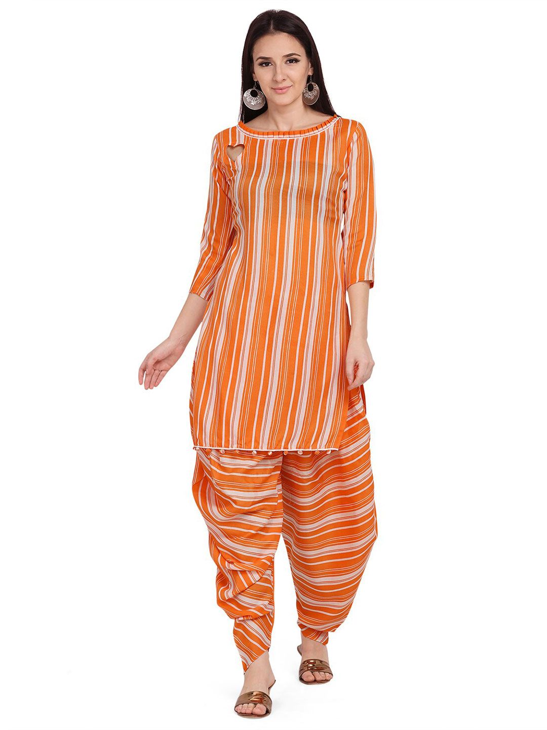 SHAVYA Orange & Cream-Coloured Printed Unstitched Dress Material Price in India