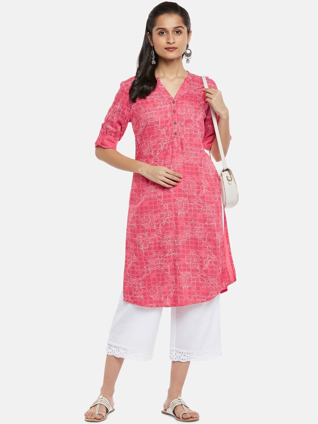 RANGMANCH BY PANTALOONS Women Pink Ethnic Motifs Checked Kurta Price in India