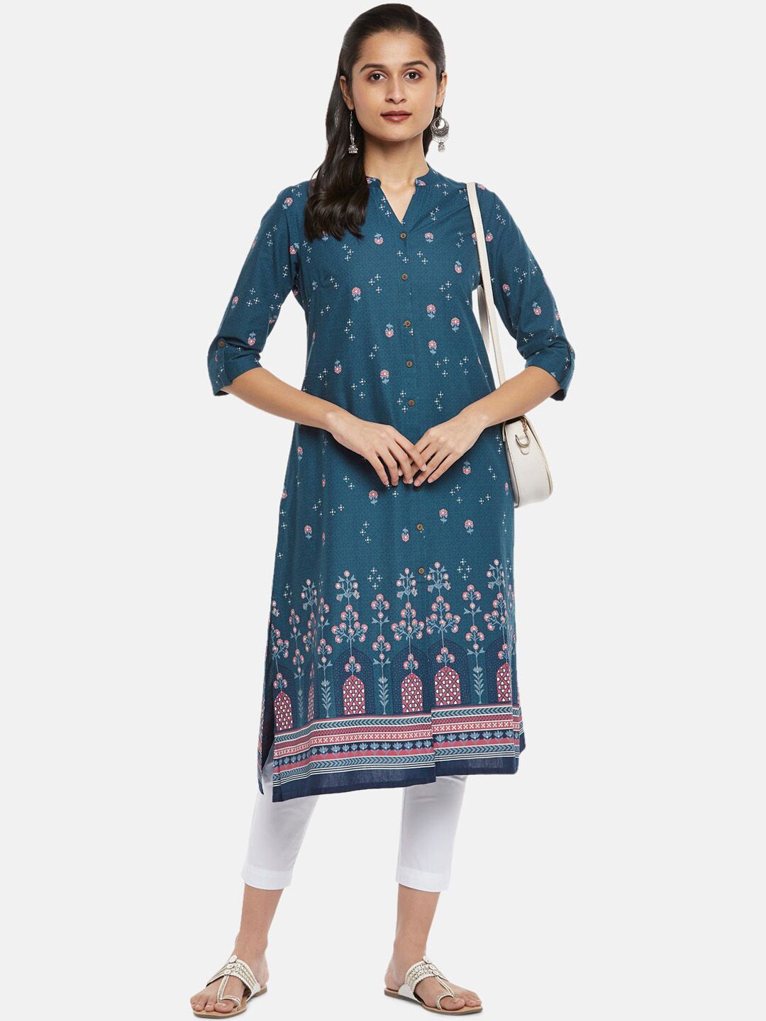 RANGMANCH BY PANTALOONS Women Blue Ethnic Motifs Embroidered Kurta Price in India