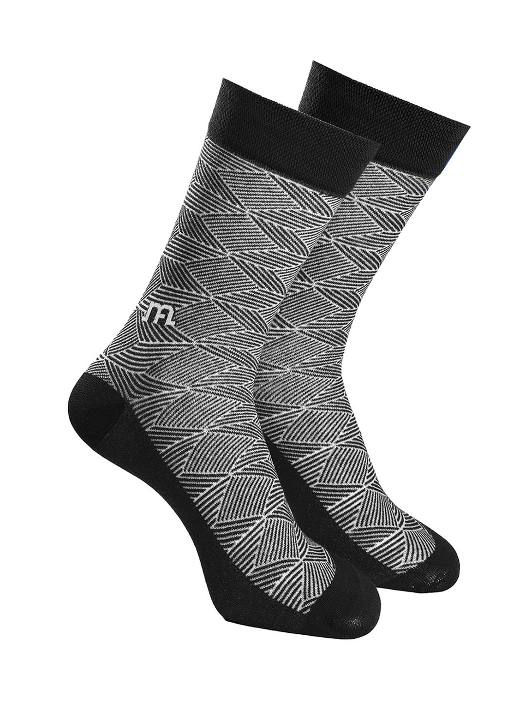 Man Arden Men Black & White Patterned Cotton Calf Length Socks