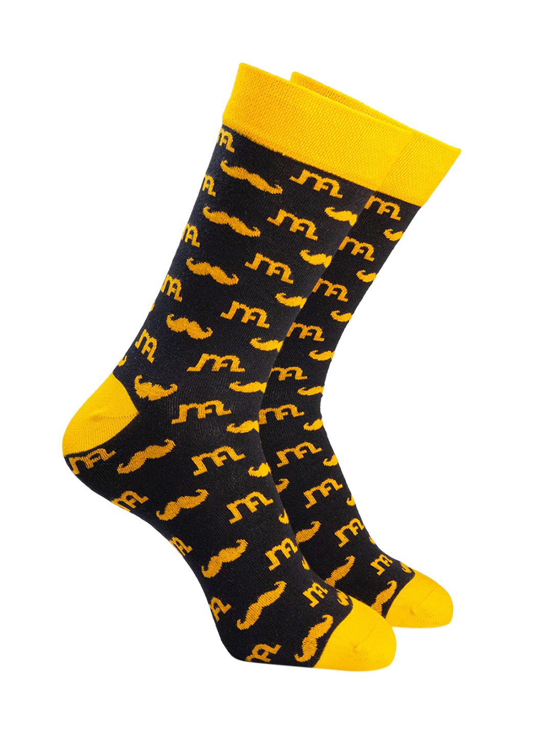 Man Arden Men Black & Yellow Patterned Cotton Calf-Length Socks