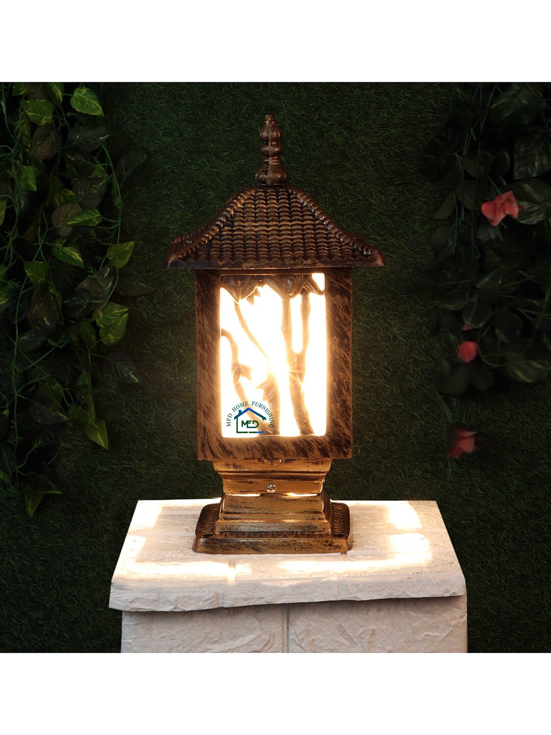 MFD HOME FURNISHING Gold-Toned & White Outdoor Lamp Price in India