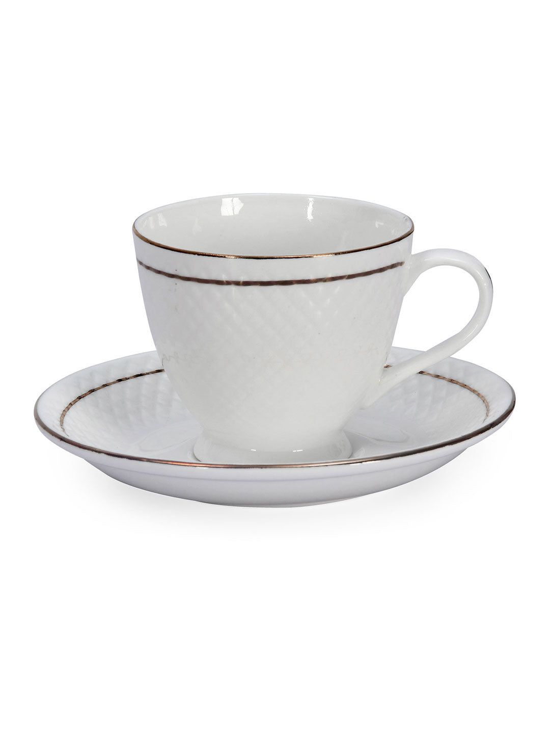 Athome by Nilkamal White Geometric Printed 12 Pieces Ceramic Glossy Cups and Saucers Price in India