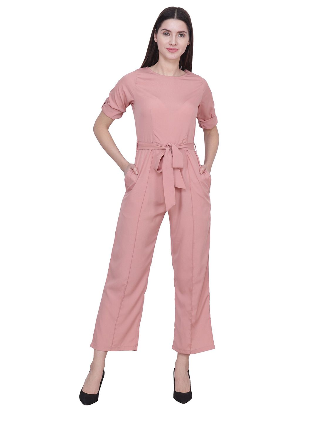 Frempy Peach-Coloured Basic Jumpsuit Price in India