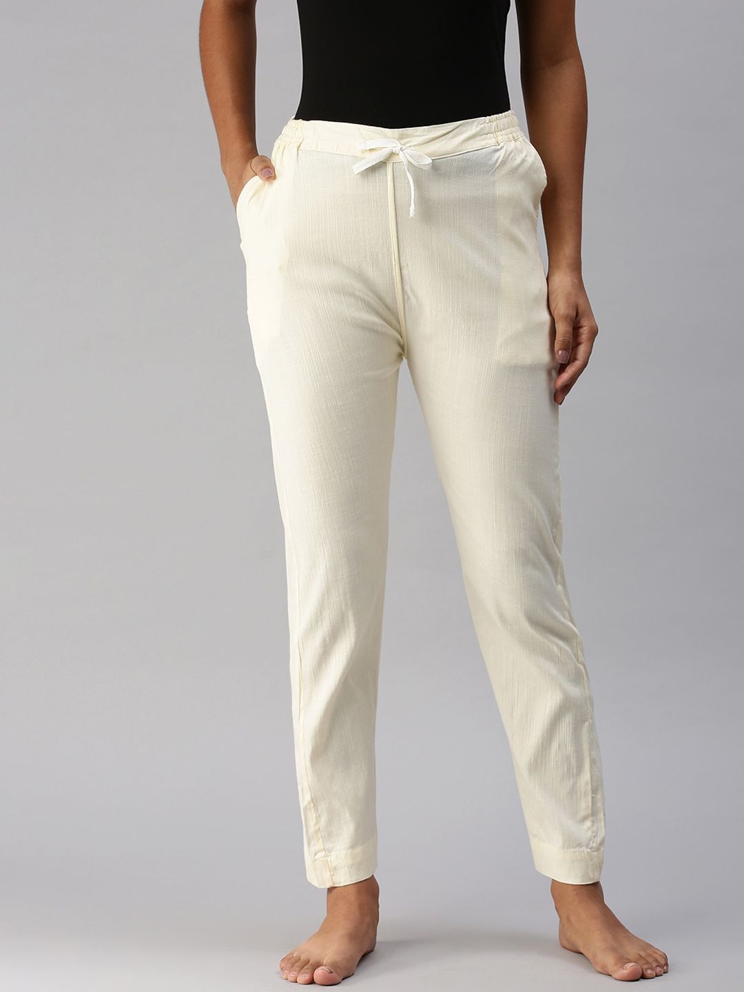 Kryptic Women Off White Solid Lounge Pants Price in India