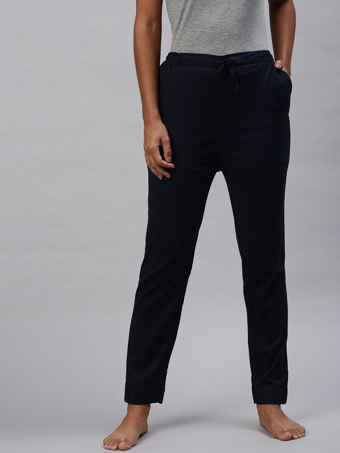 Kryptic Women Navy Blue Solid Lounge Pants Price in India