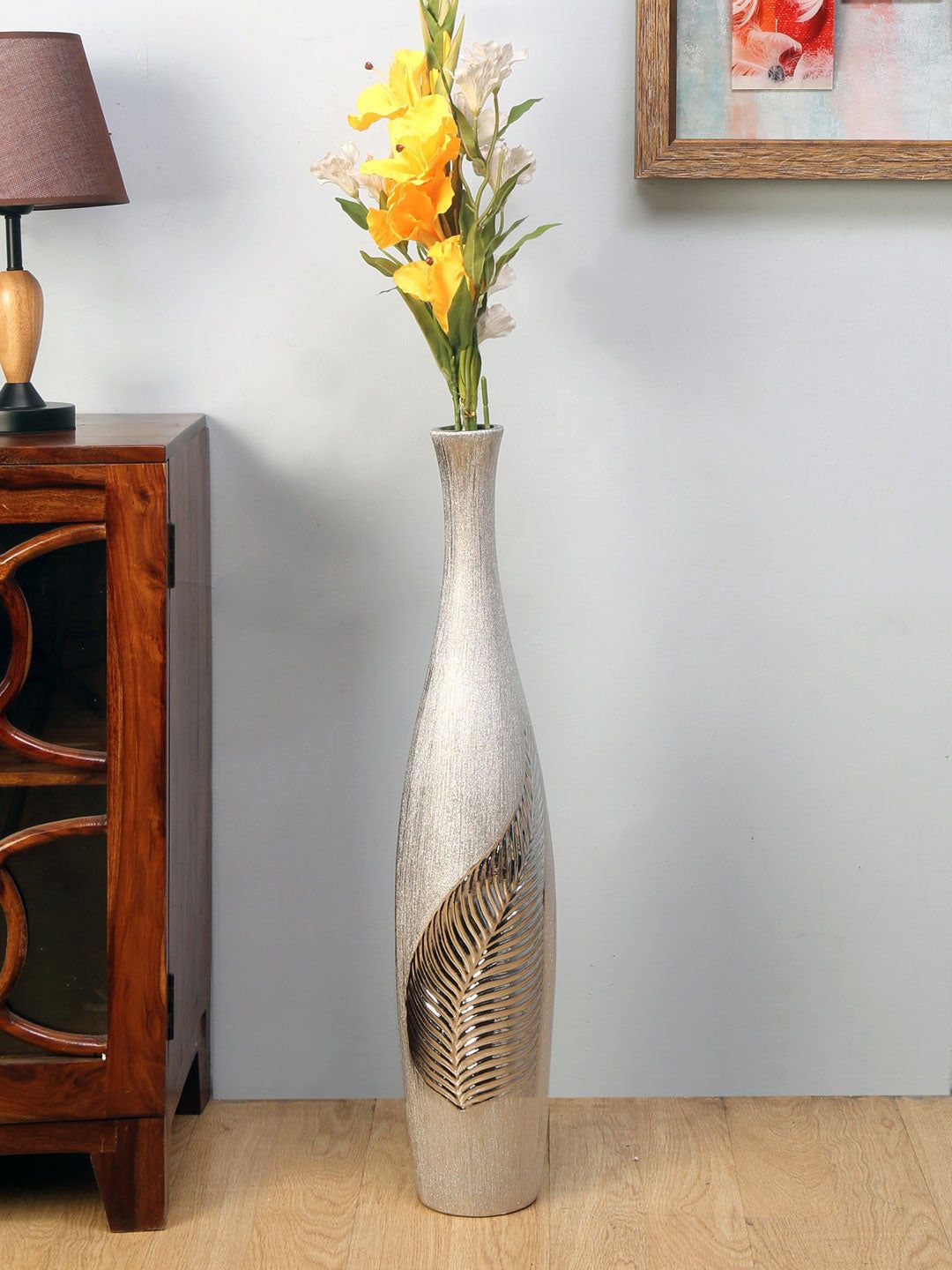 Athome by Nilkamal Silver-Toned Textured Vase Price in India