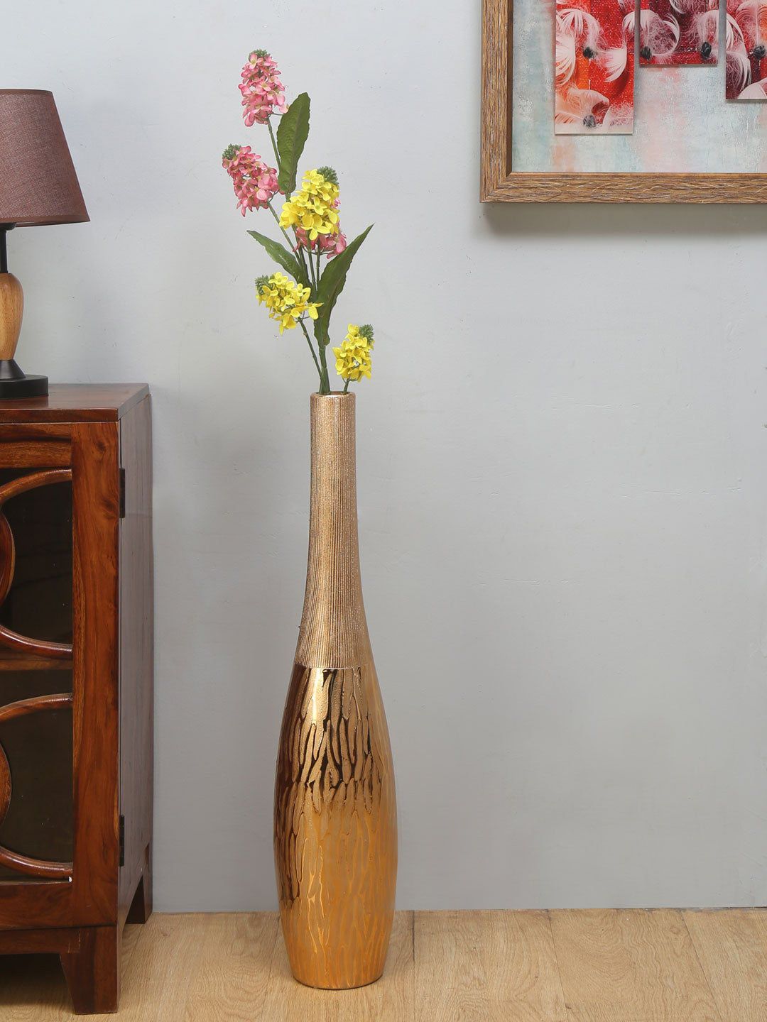 Athome by Nilkamal Unisex Gold-Toned Animal Striped Flower Vases Price in India