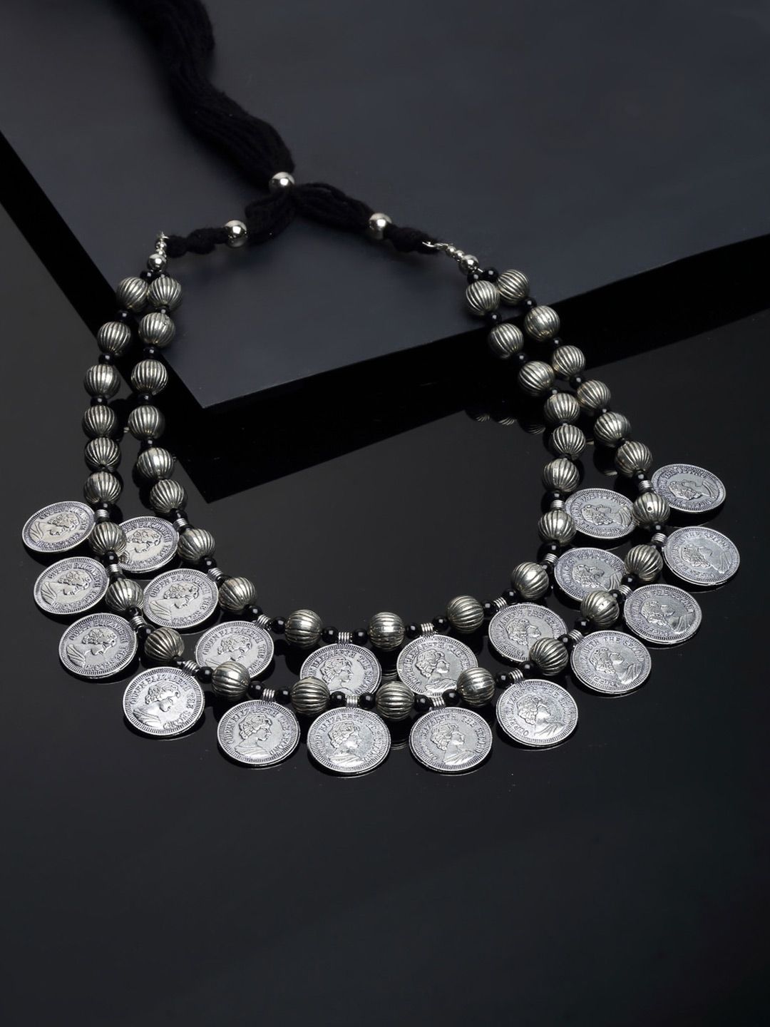 PANASH Silver-Plated German Silver Coin Oxidised Necklace Price in India