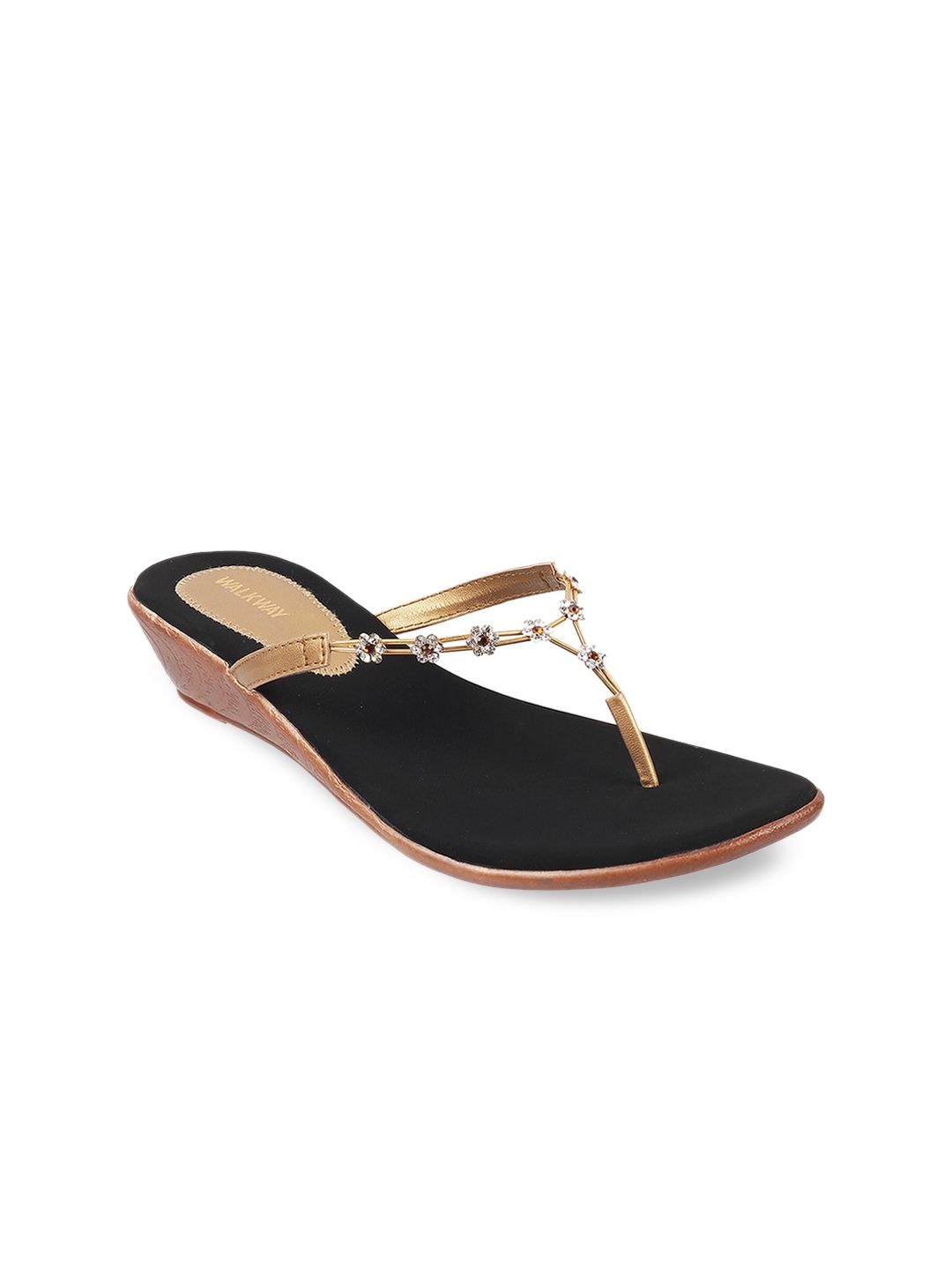 WALKWAY by Metro Gold-Toned Wedge Sandals Price in India