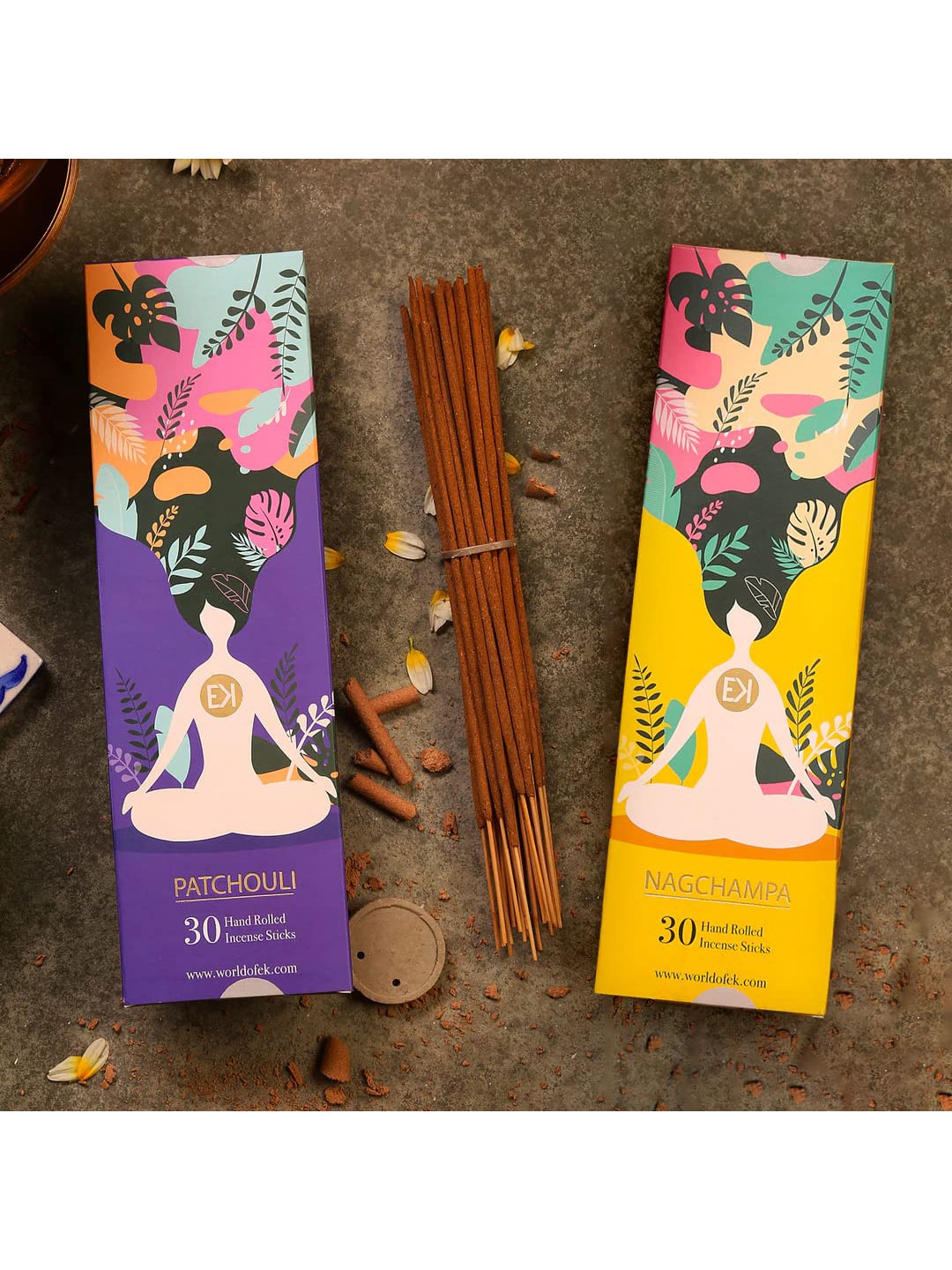 EK BY EKTA KAPOOR Pack of 2 Brown Pacthouli & Nag Champa Handrolled Natural Charcoal Free Incense Sticks Price in India