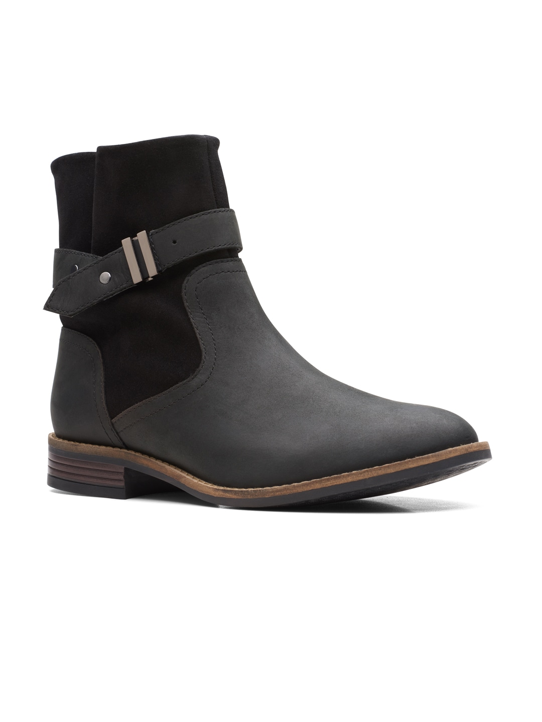 Clarks Women Black Camzin Strap Leather High-Top Boots Price in India