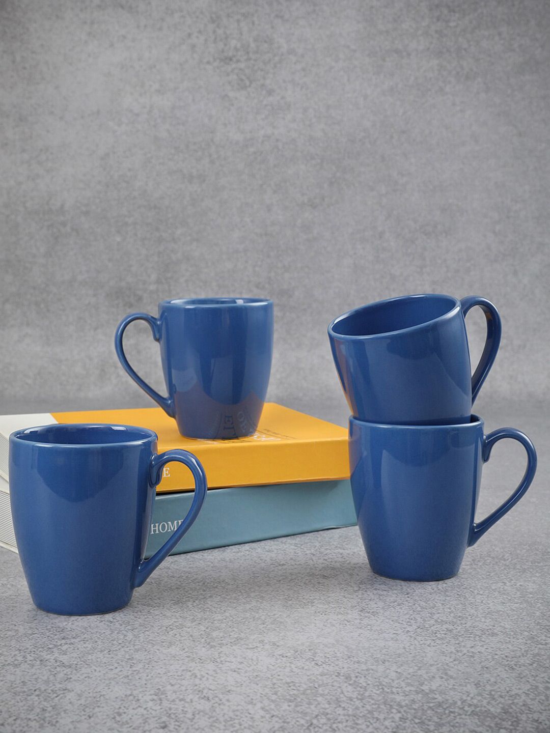 HomeTown Blue Solid Ceramic Matte Set of 4 Cups Price in India