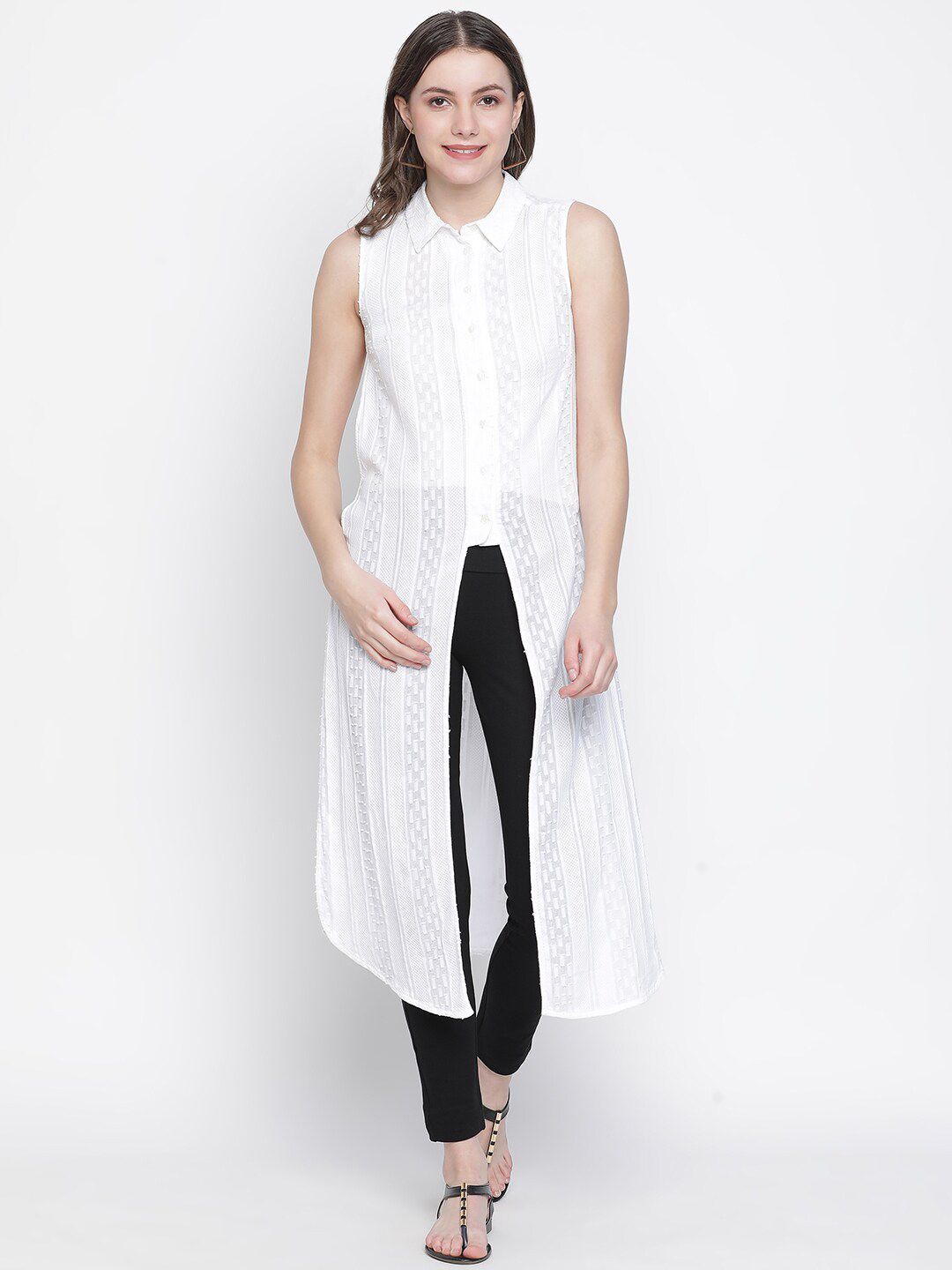 Oxolloxo Women White Longline Button Shrug Price in India