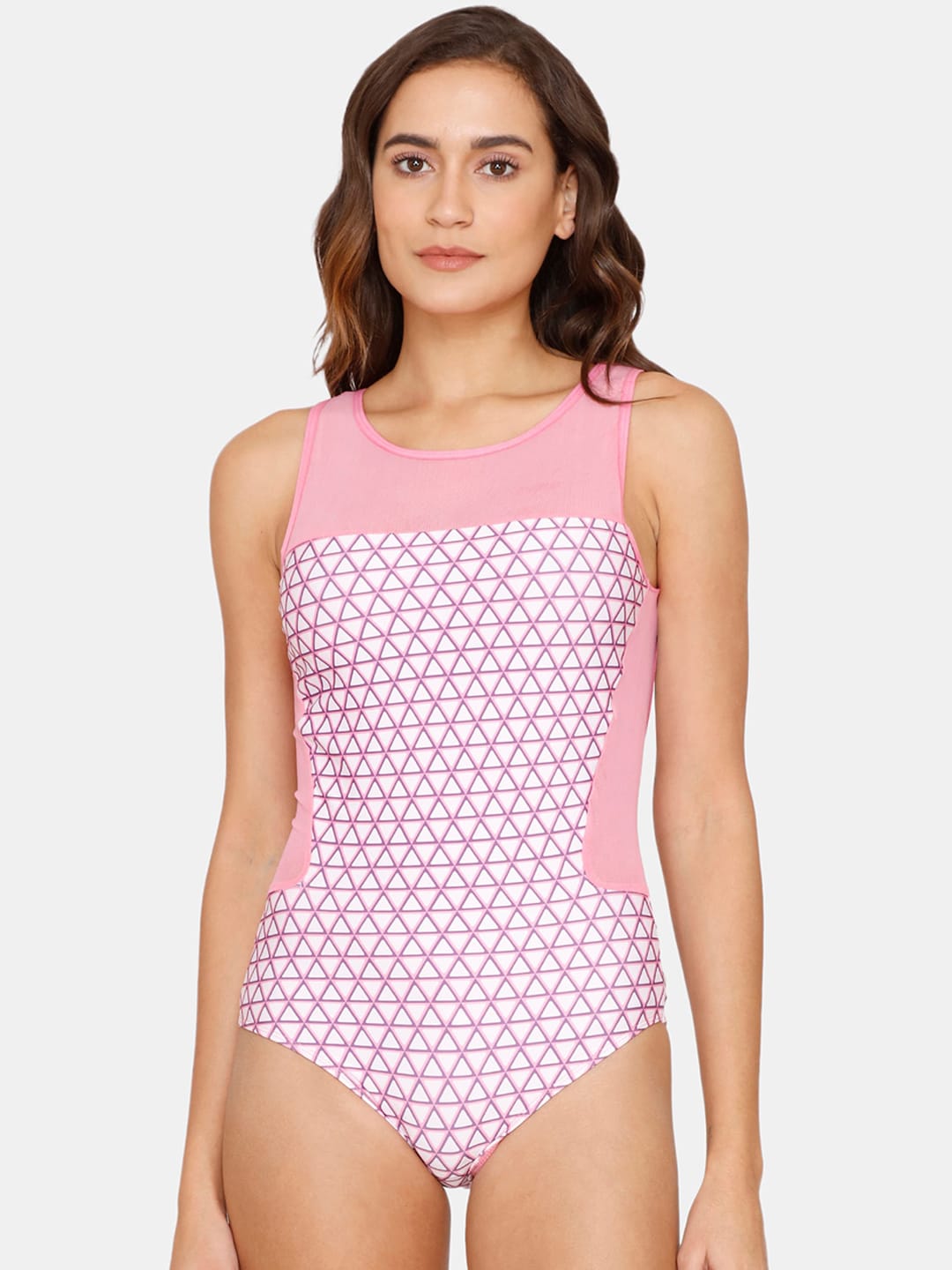 Coucou by Zivame Women Pink & White Printed Swim Bodysuit Price in India