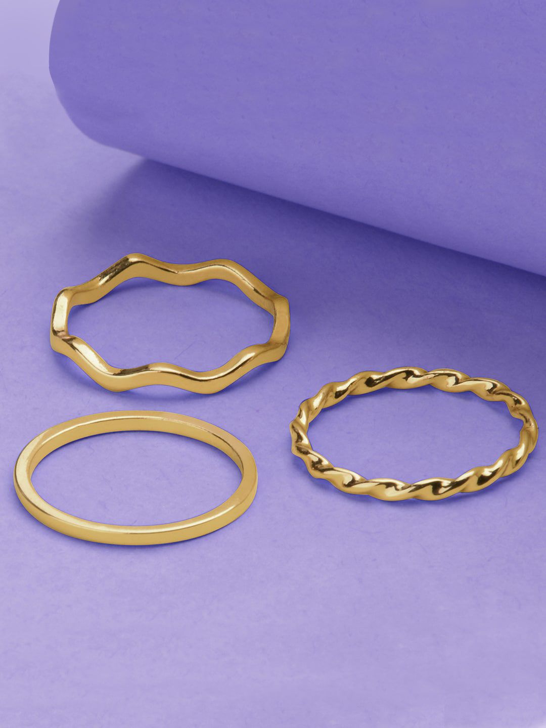 Accessorize Set Of 3 Gold-Plated Mixed Design Finger Rings Price in India