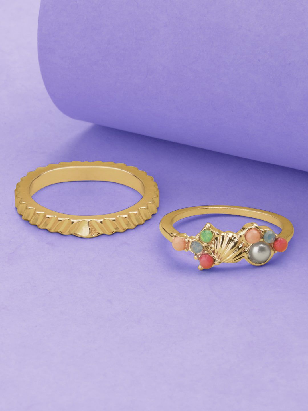 Accessorize Set Of 2 Gold-Toned & Stone Studded Finger Ring Price in India