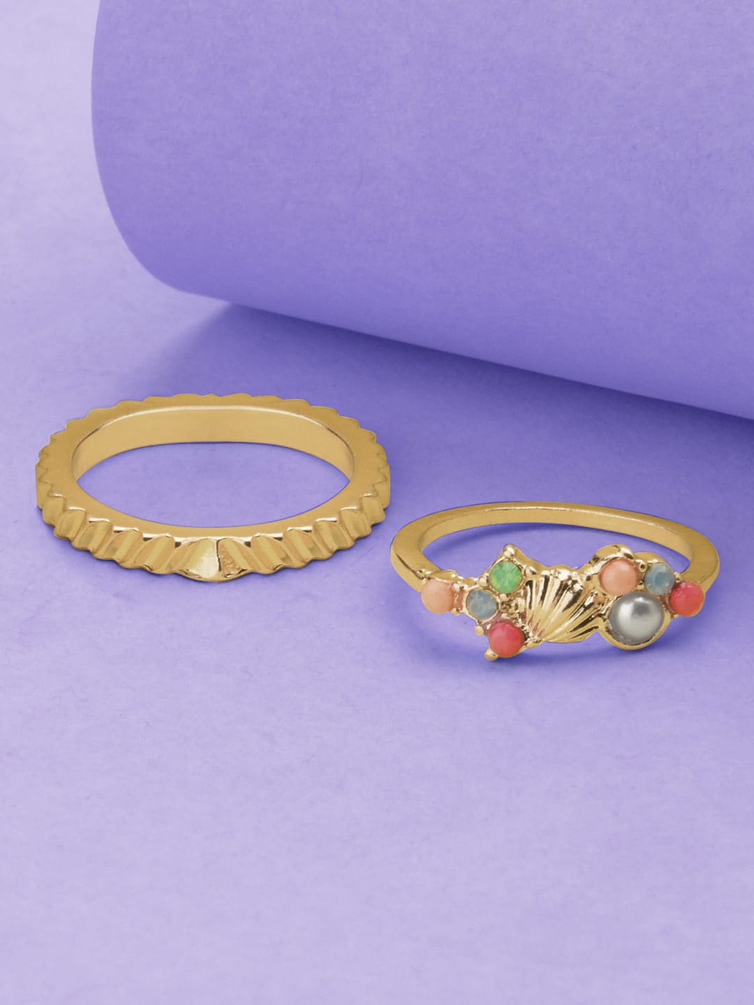 Accessorize Set Of 2 Gold-Toned & Stone-Studded Finger Ring Price in India