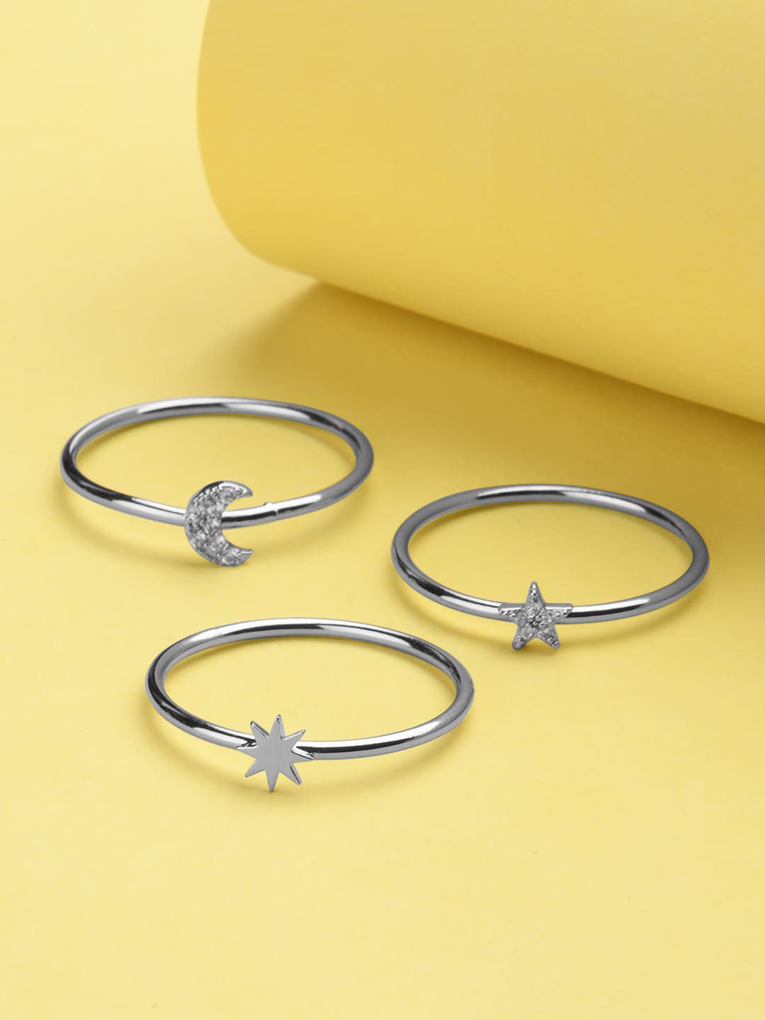 Accessorize Set of 3 Silver-Plated White Stone Studded Finger Ring Price in India