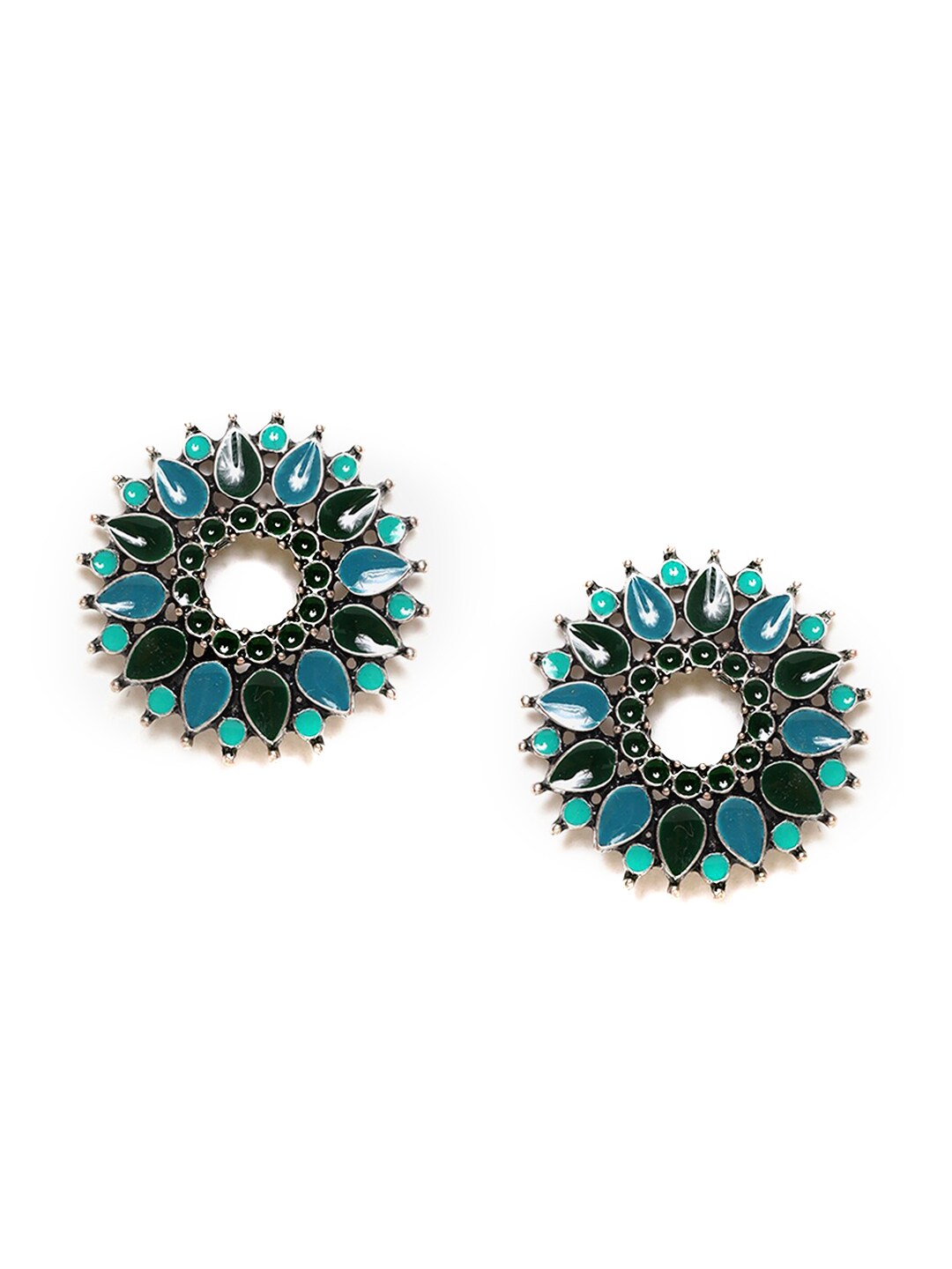 W Blue Floral Studs Earrings Price in India