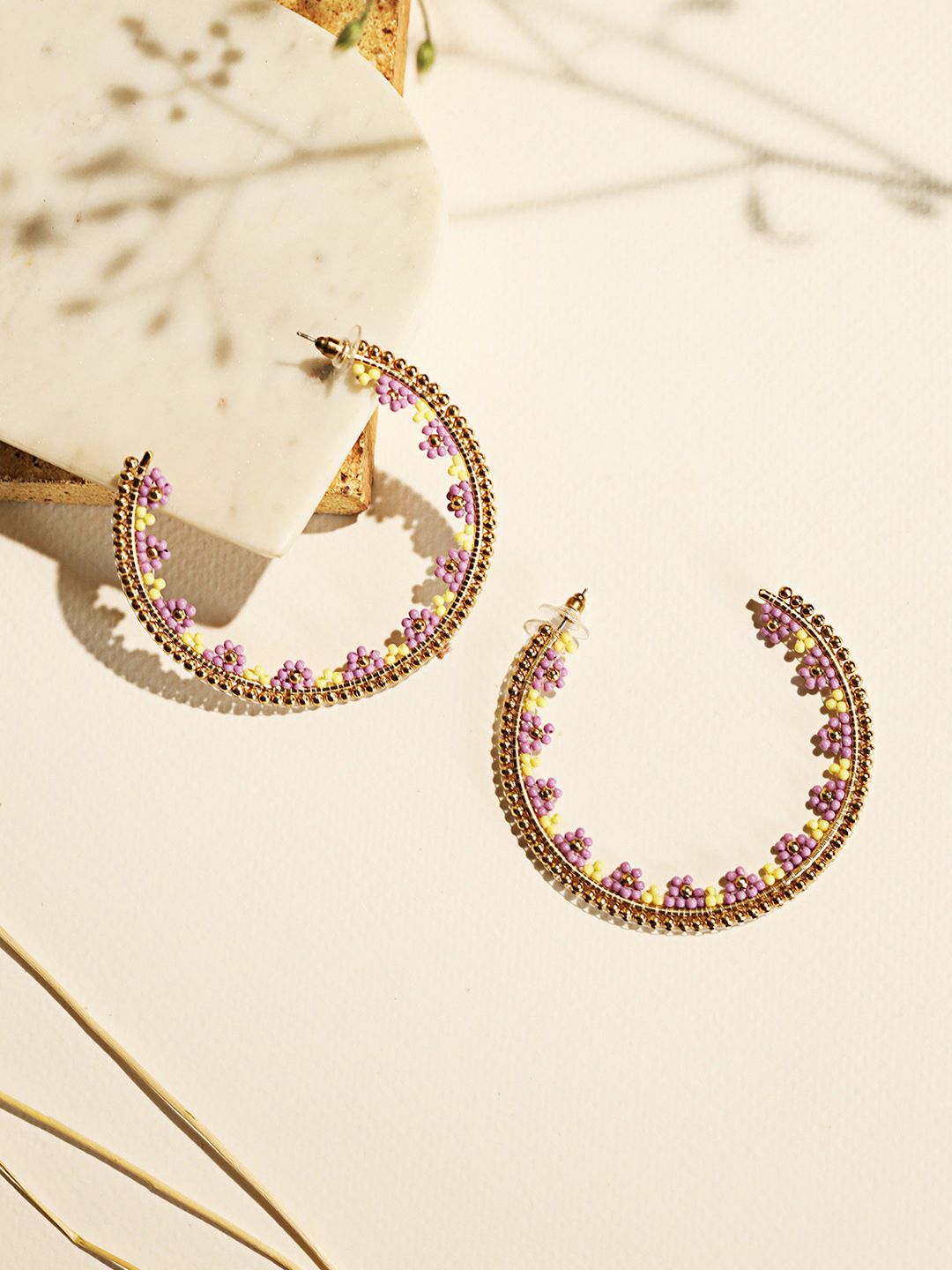 W Purple Circular Half Hoop Earrings Price in India