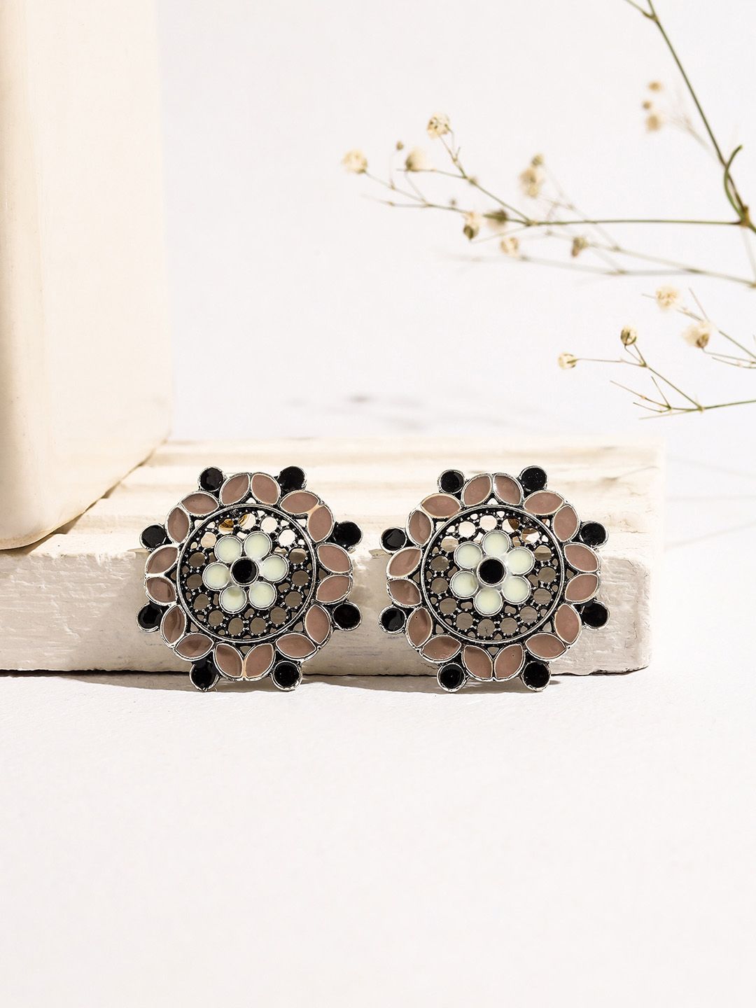 W Brown Floral Studs Earrings Price in India