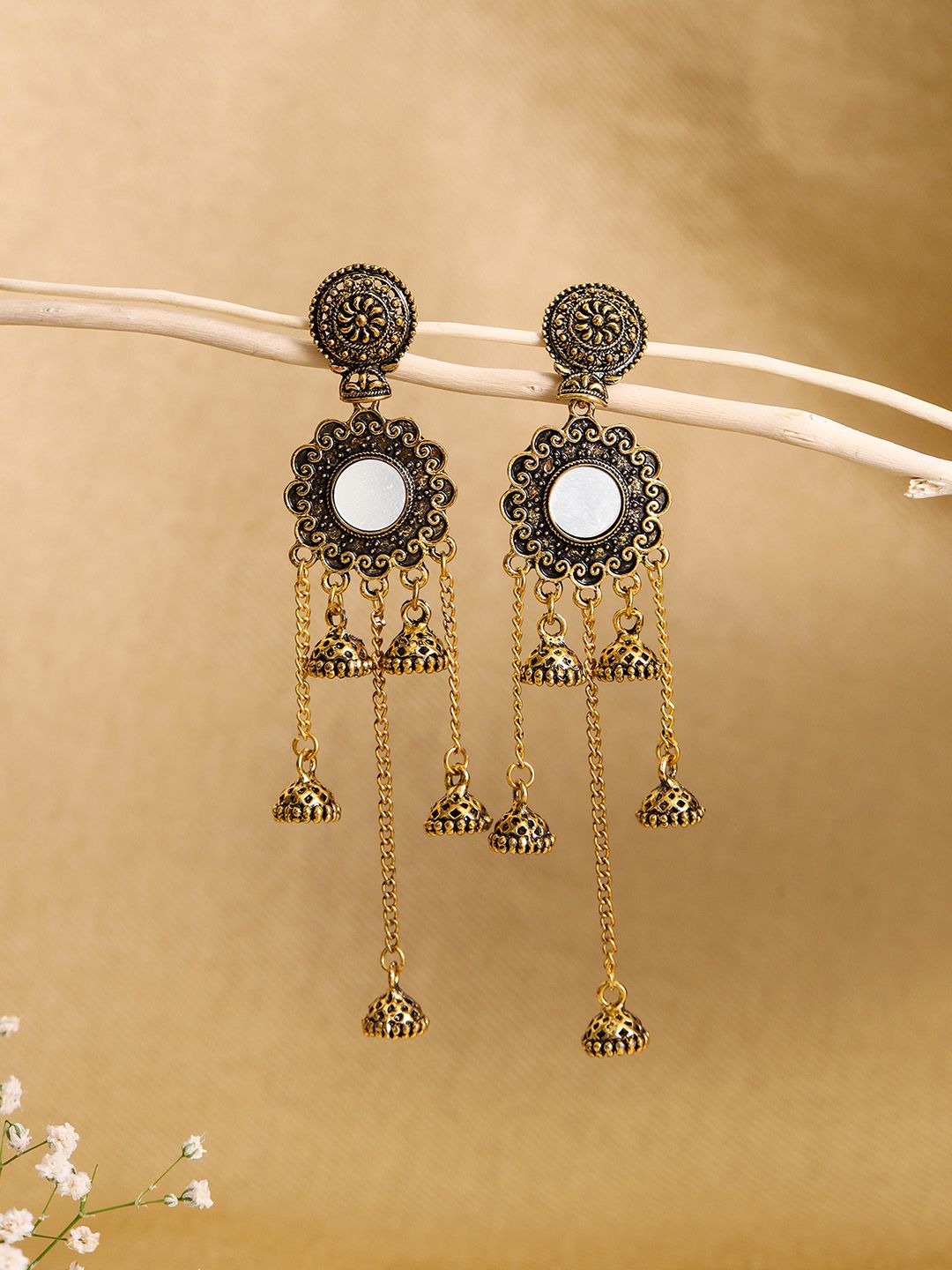 W Gold-Toned Dome Shaped Drop Earrings Price in India