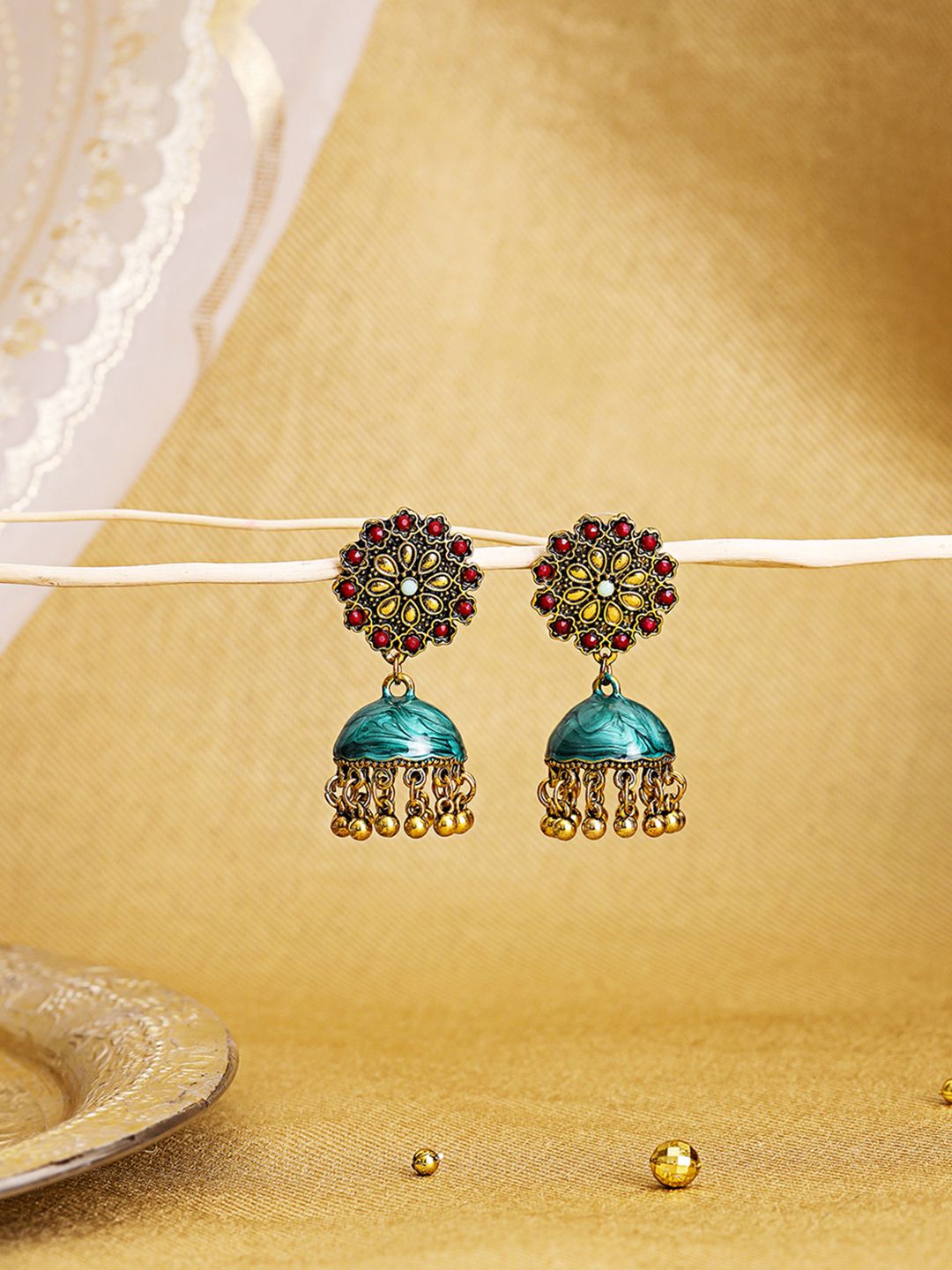 W Blue Dome Shaped Jhumkas Earrings Price in India