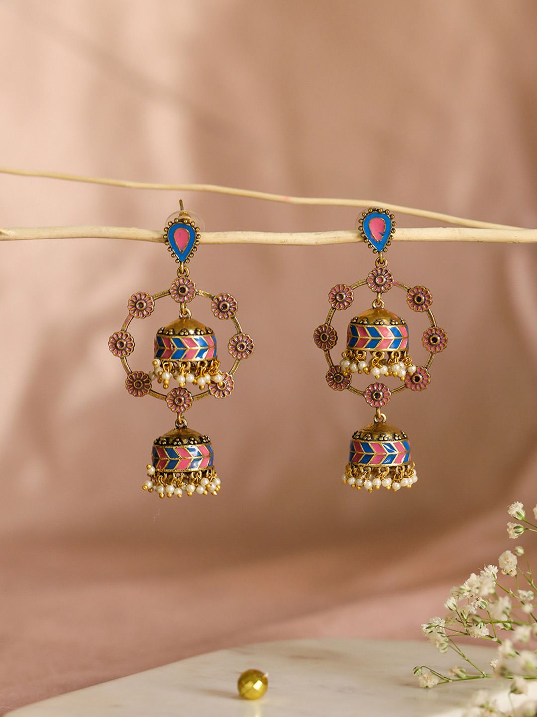 W Pink Crescent Shaped Jhumkas Earrings Price in India