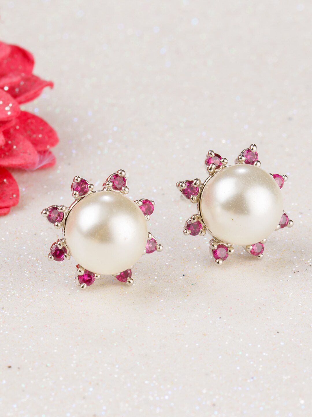 BARSANO White Contemporary Studs Earrings Price in India