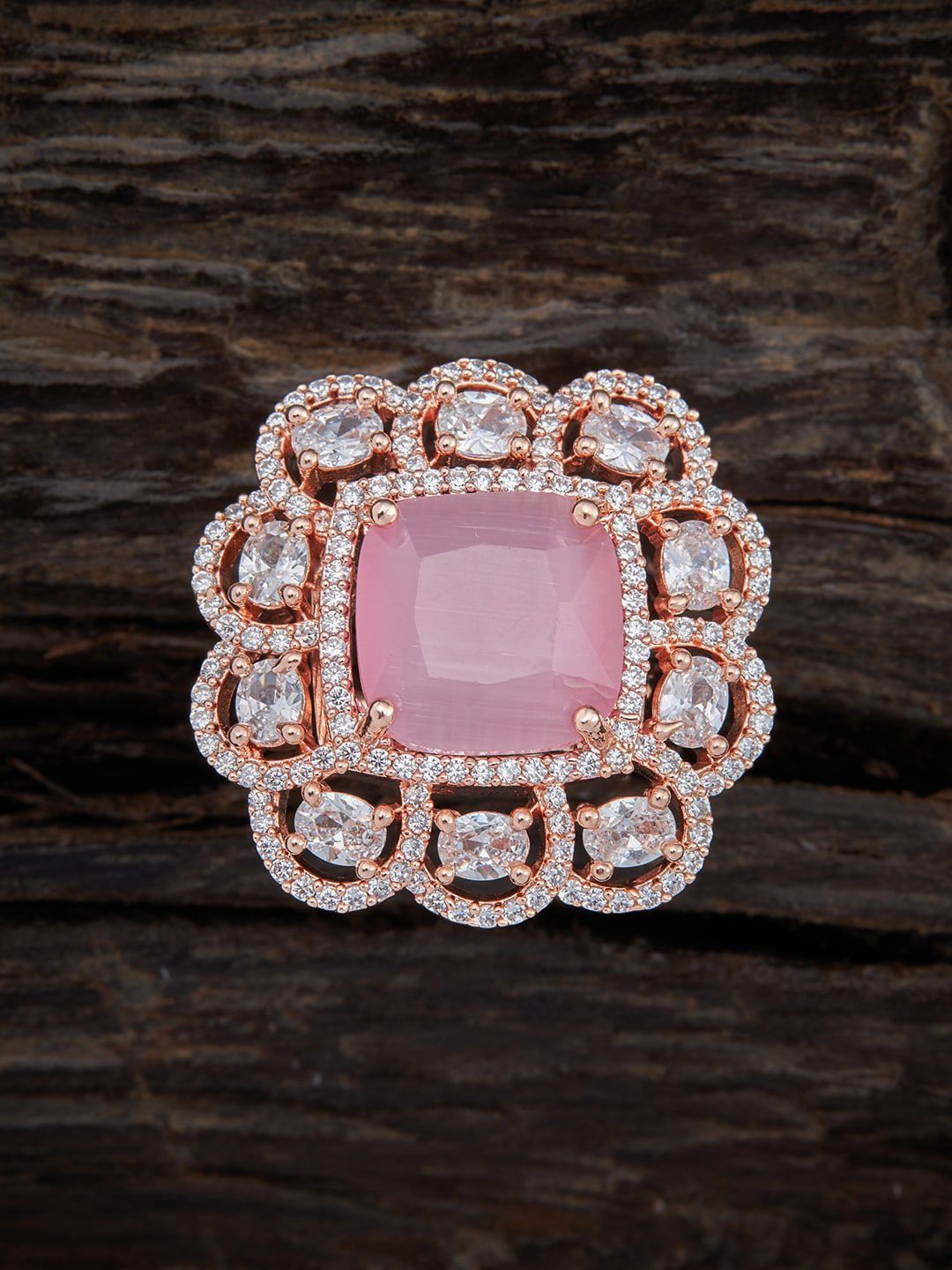 Kushal's Fashion Jewellery Rose Gold-Plated Pink & White CZ-Studded Finger Ring Price in India