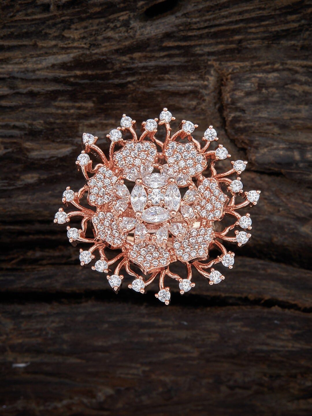 Kushal's Fashion Jewellery Rose Gold-Plated & White CZ Stone-Studded Finger Ring Price in India