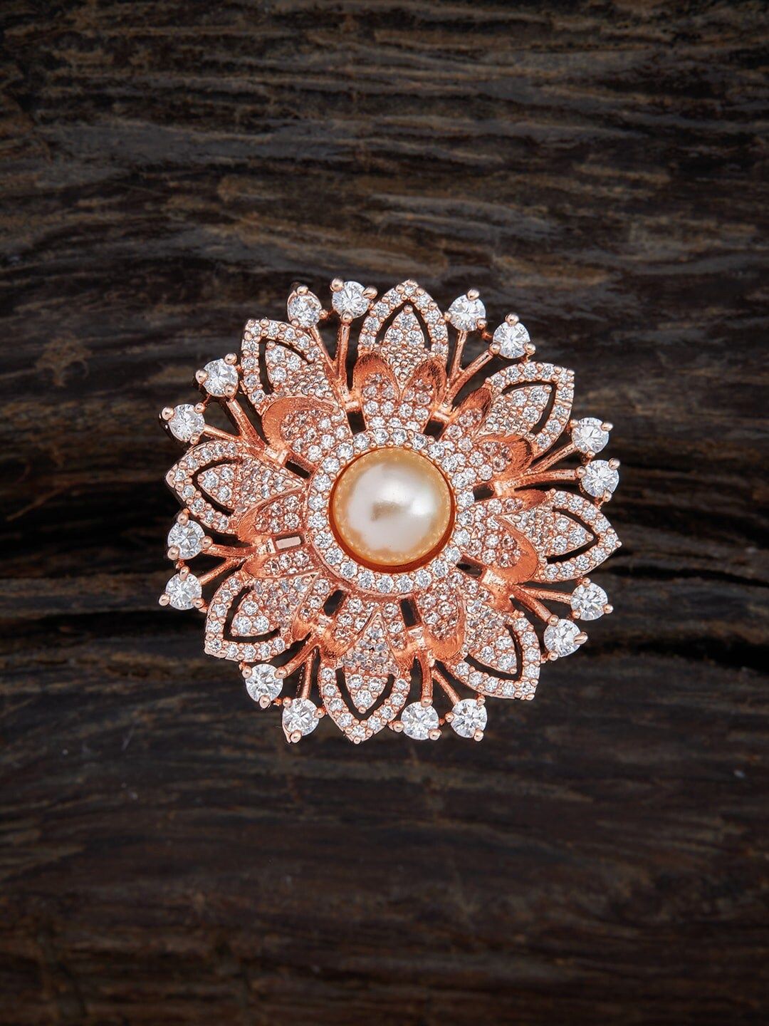 Kushal's Fashion Jewellery Rose Gold-Plated & White CZ-Studded Finger Ring Price in India