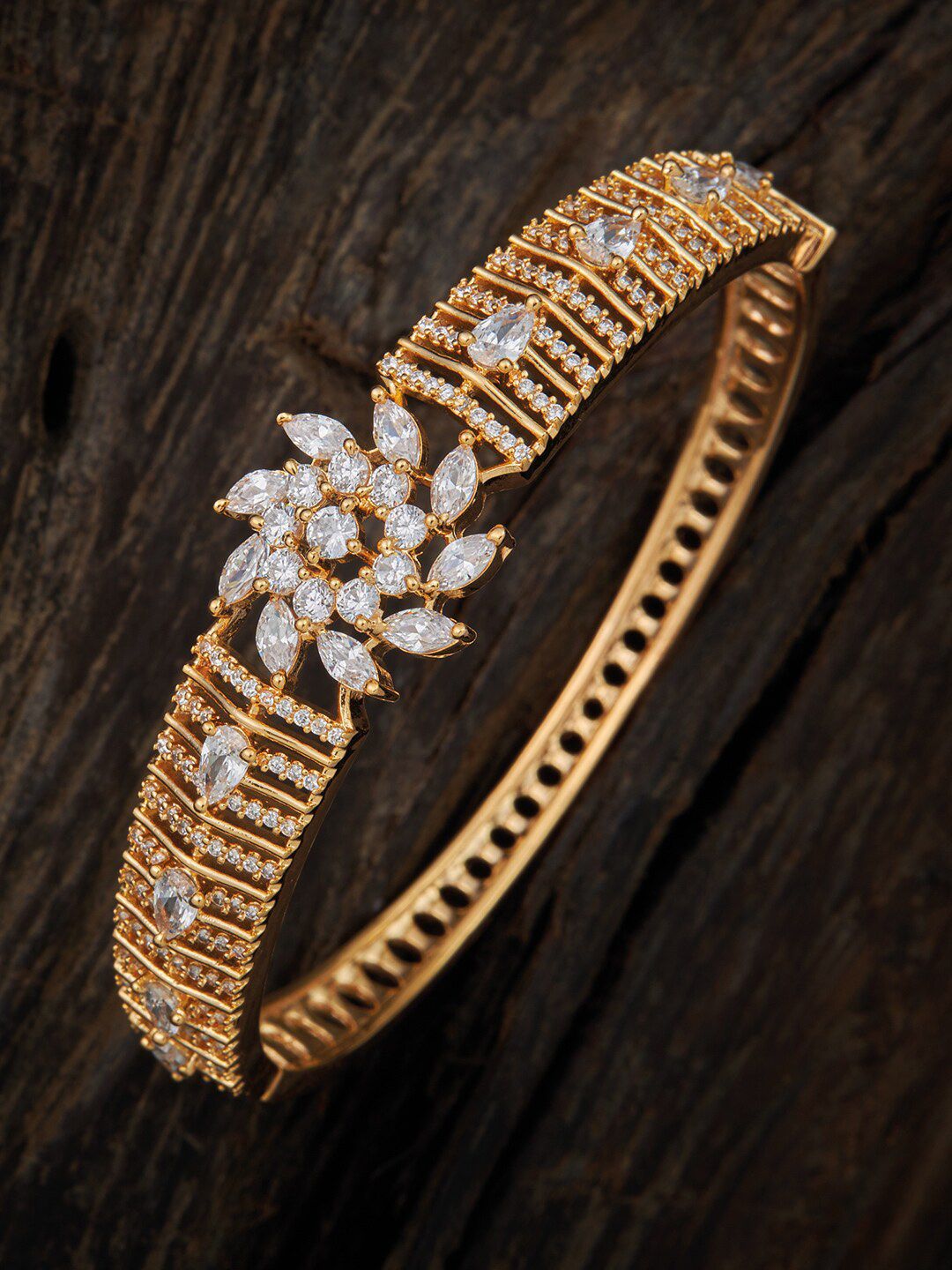 Kushal's Fashion Jewellery Women White Cubic Zirconia Gold-Plated Kada Bracelet Price in India