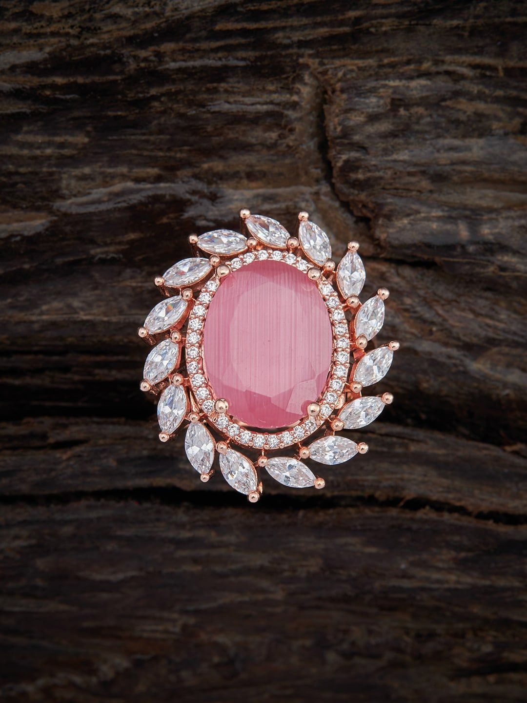 Kushal's Fashion Jewellery Rose Gold-Plated Pink & White  CZ Studded Finger Ring Price in India