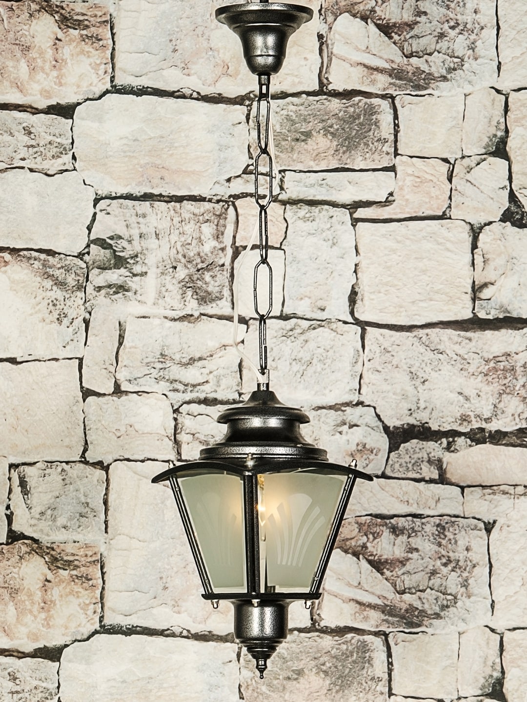 Fos Lighitng Steel-Toned Classic Silver Grey Outdoor Hanging Lantern Price in India