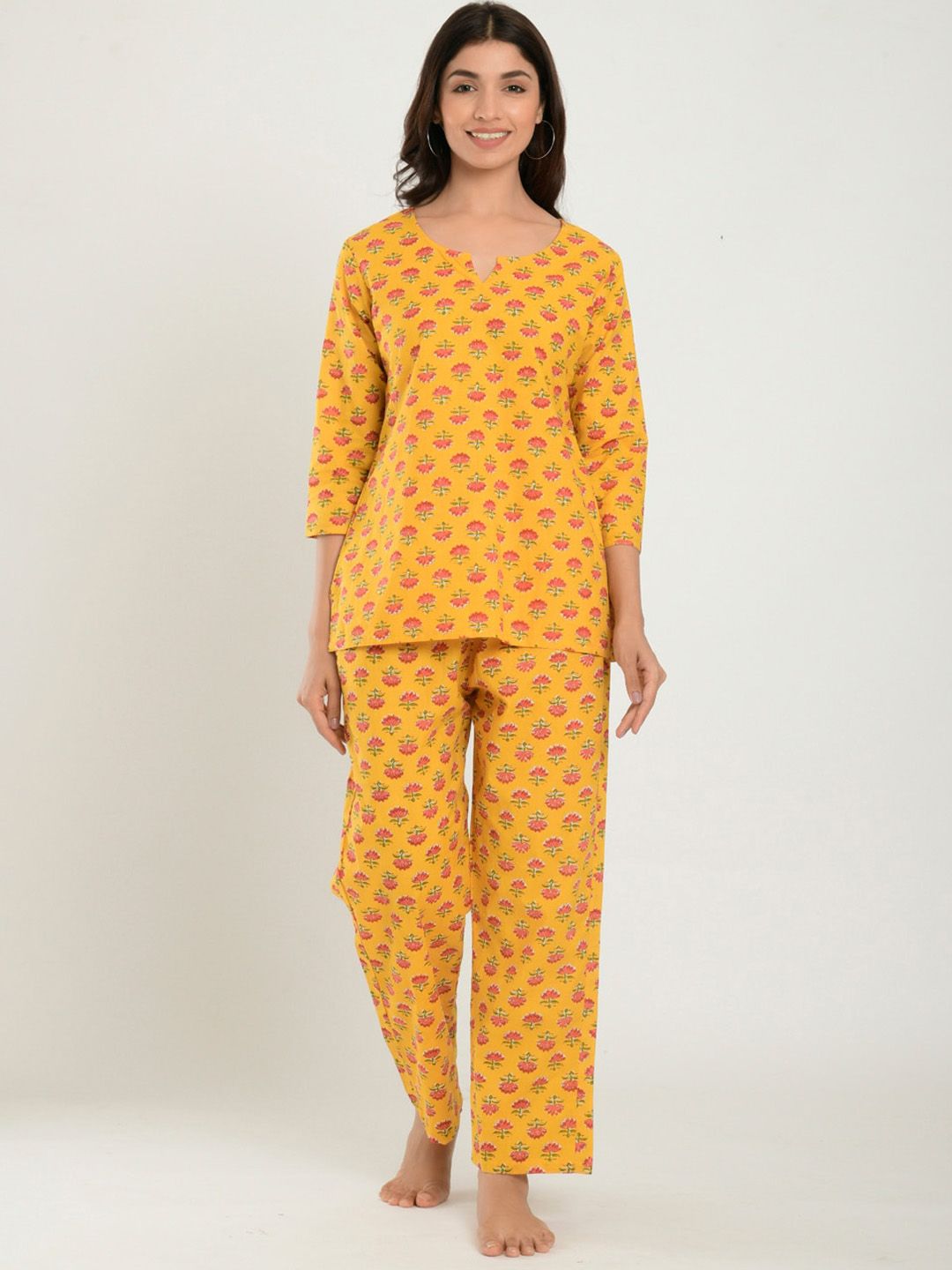 CRAFIQA Women Yellow Printed Night suit Price in India