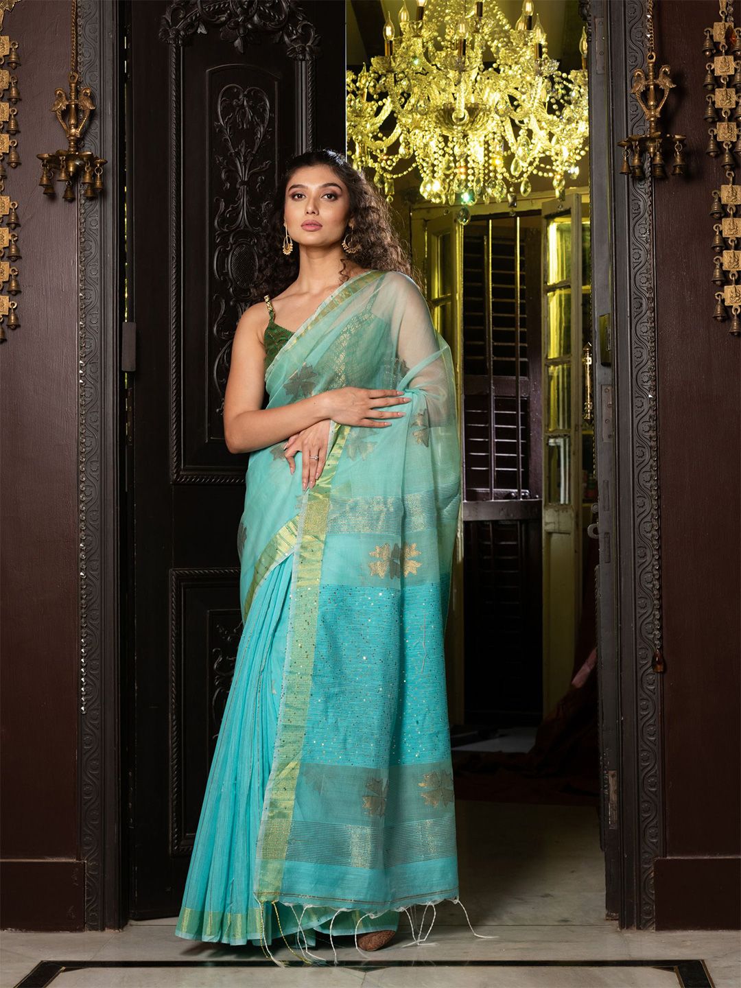 Charukriti Green Woven Design Pure Silk Saree Price in India